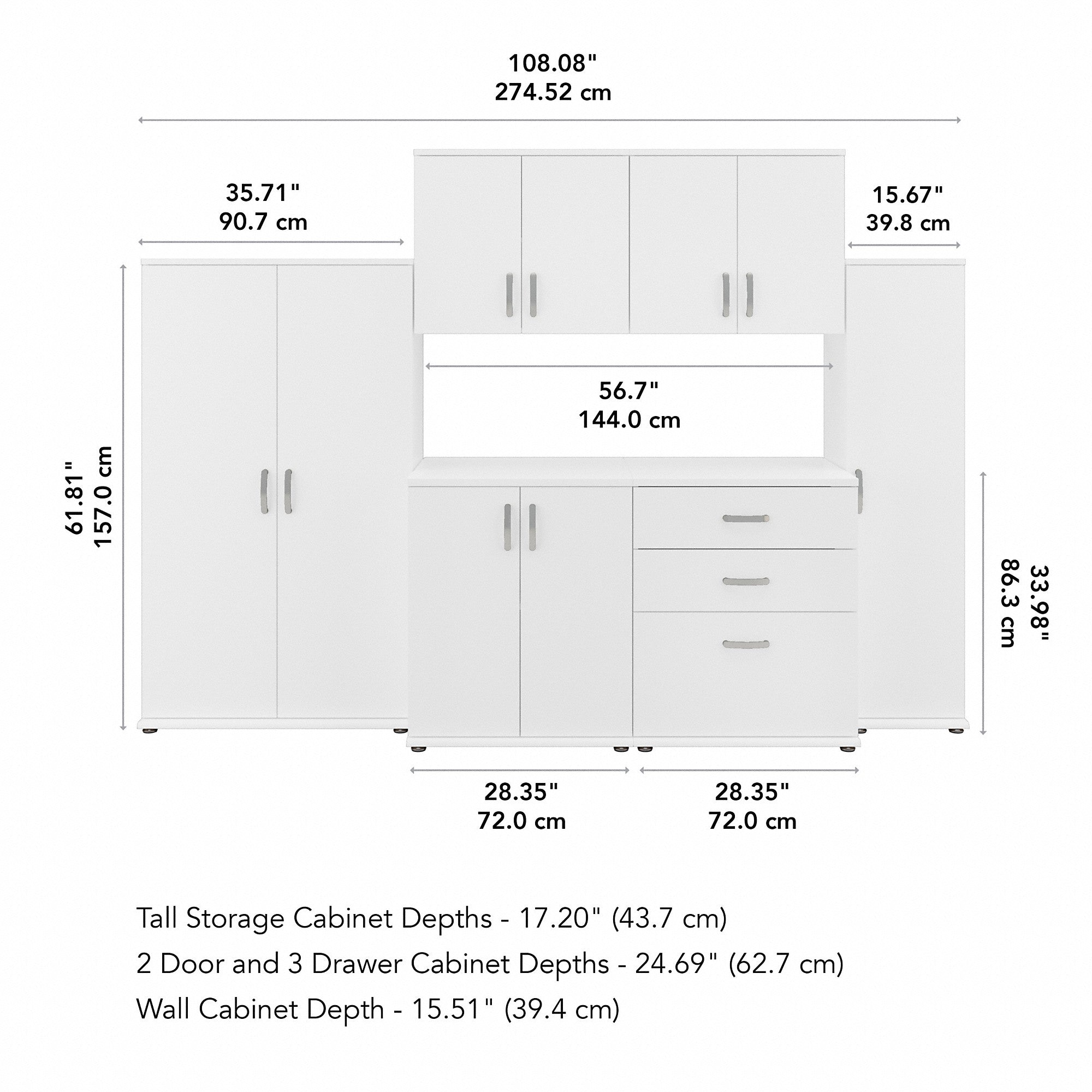 Bush Business Furniture Universal 6 Piece Modular Closet Storage Set with Floor and Wall Cabinets