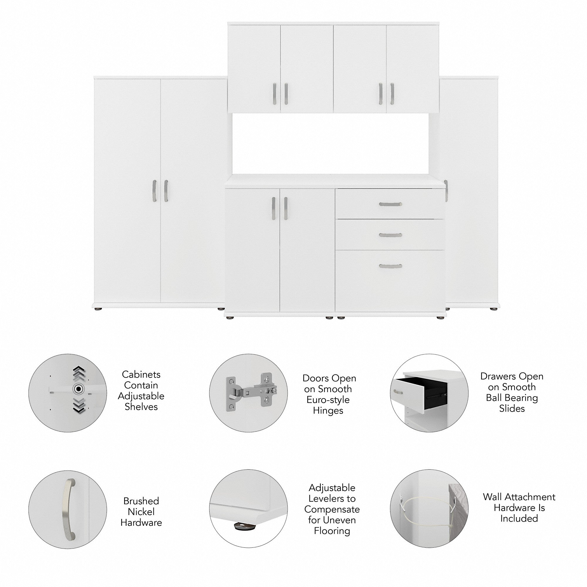 Bush Business Furniture Universal 6 Piece Modular Closet Storage Set with Floor and Wall Cabinets