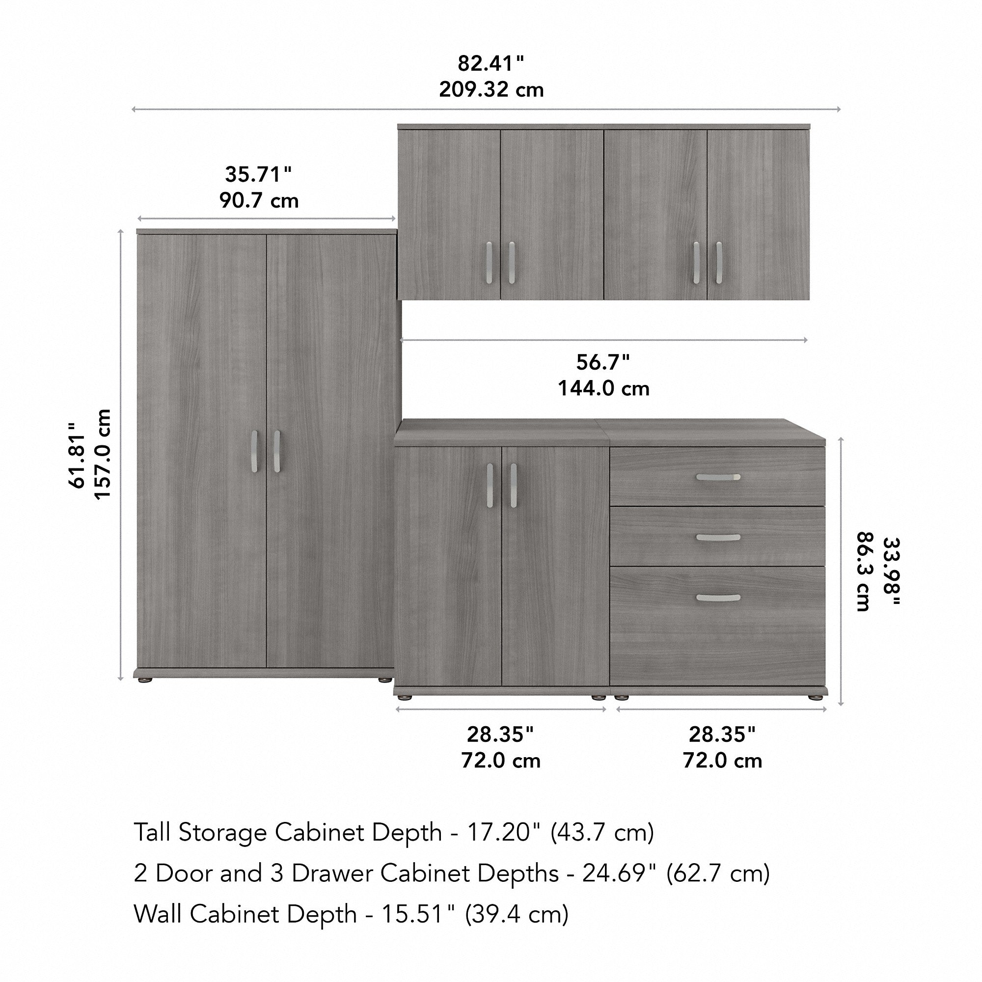 Bush Business Furniture Universal 5 Piece Modular Closet Storage Set with Floor and Wall Cabinets