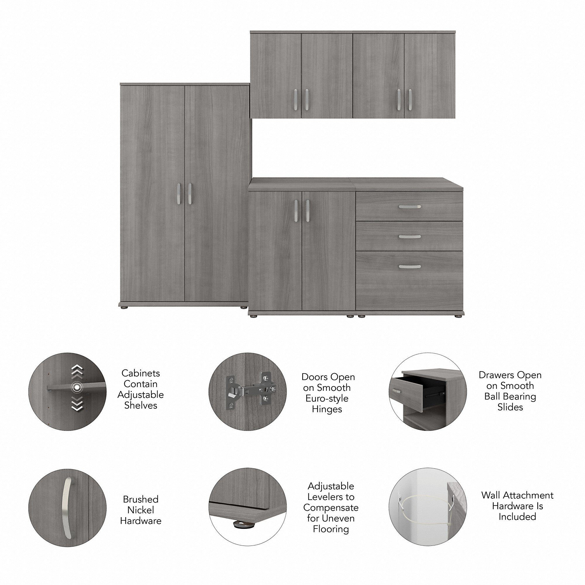 Bush Business Furniture Universal 5 Piece Modular Closet Storage Set with Floor and Wall Cabinets