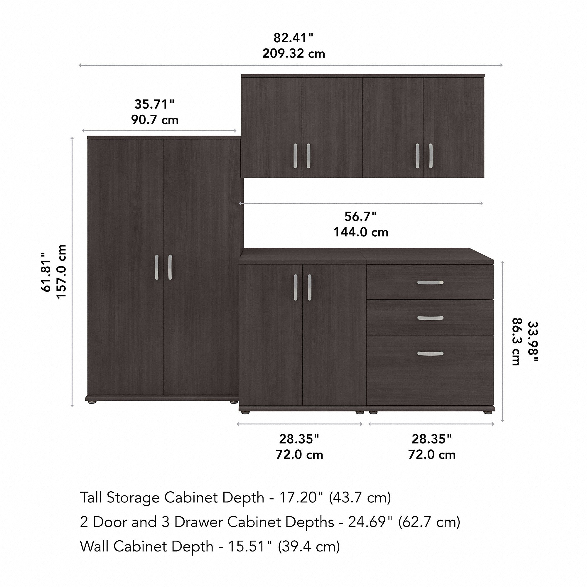 Bush Business Furniture Universal 5 Piece Modular Closet Storage Set with Floor and Wall Cabinets