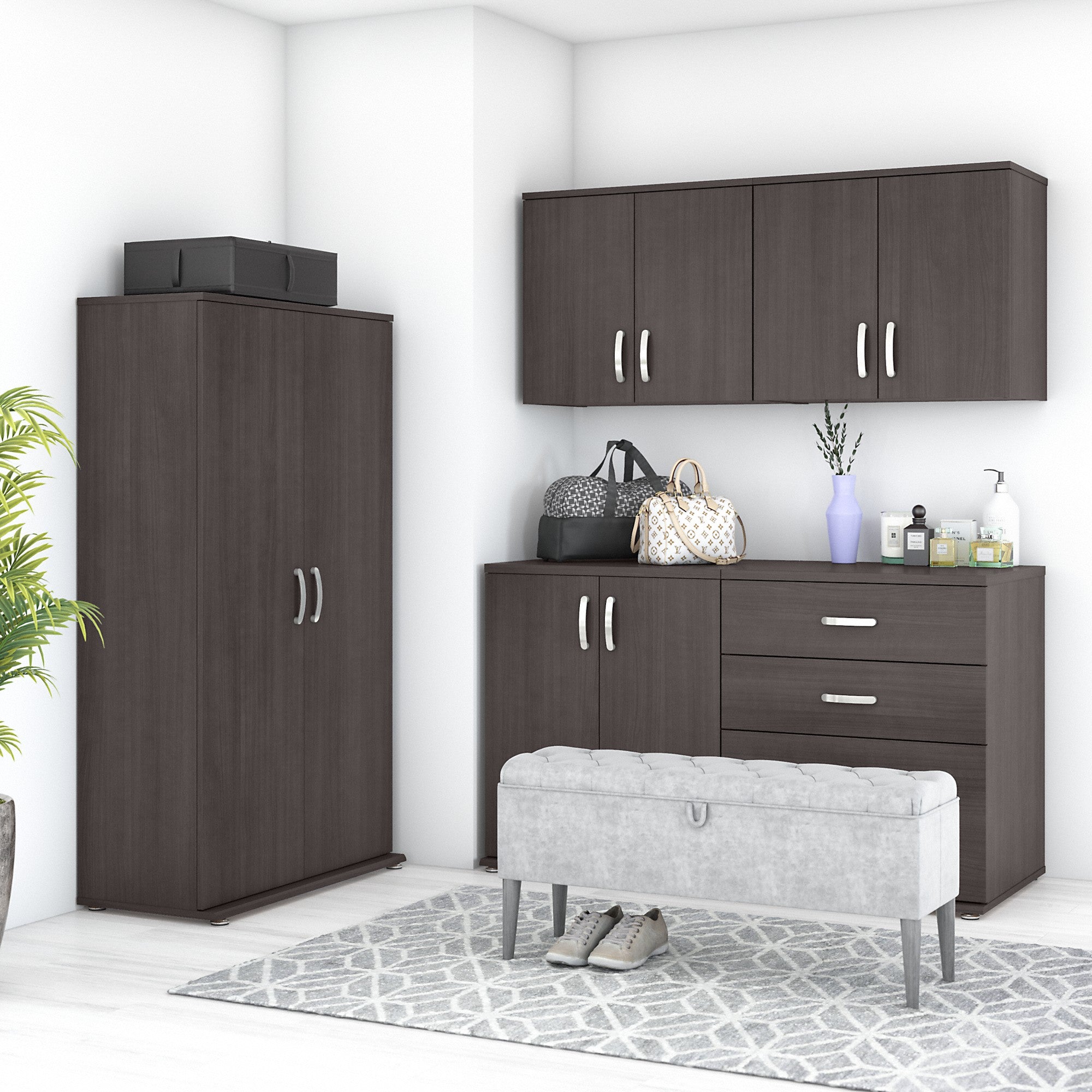 Bush Business Furniture Universal 5 Piece Modular Closet Storage Set with Floor and Wall Cabinets