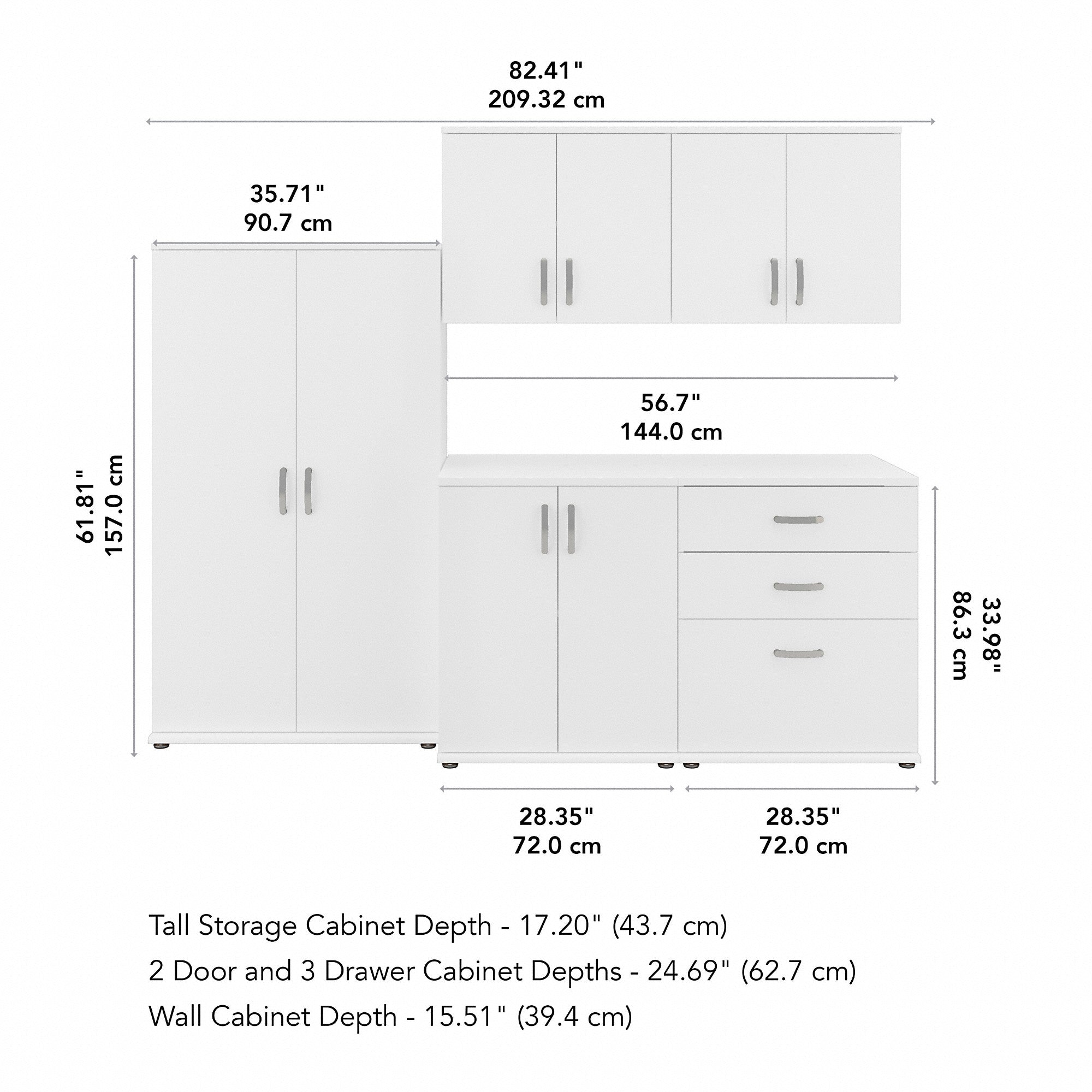 Bush Business Furniture Universal 5 Piece Modular Closet Storage Set with Floor and Wall Cabinets