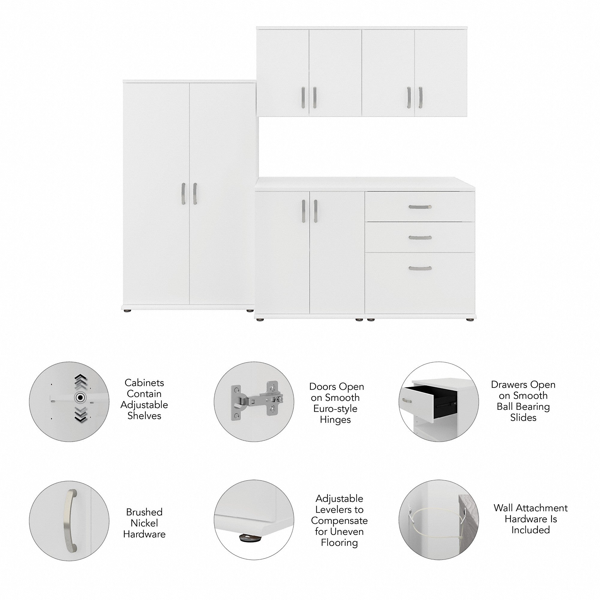 Bush Business Furniture Universal 5 Piece Modular Closet Storage Set with Floor and Wall Cabinets