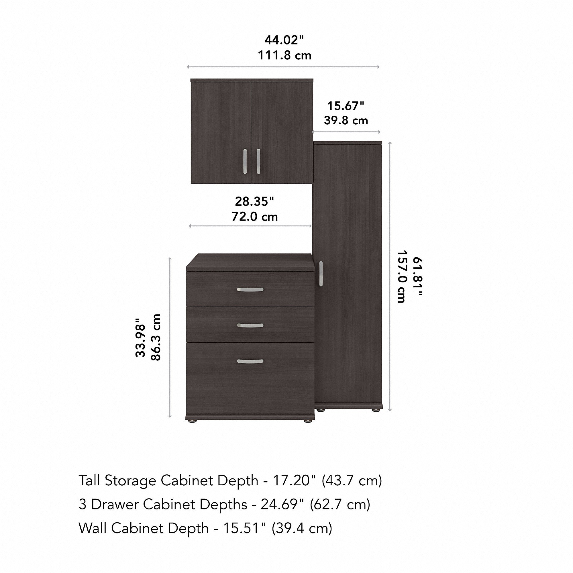 Bush Business Furniture Universal 3 Piece Modular Closet Storage Set with Floor and Wall Cabinets