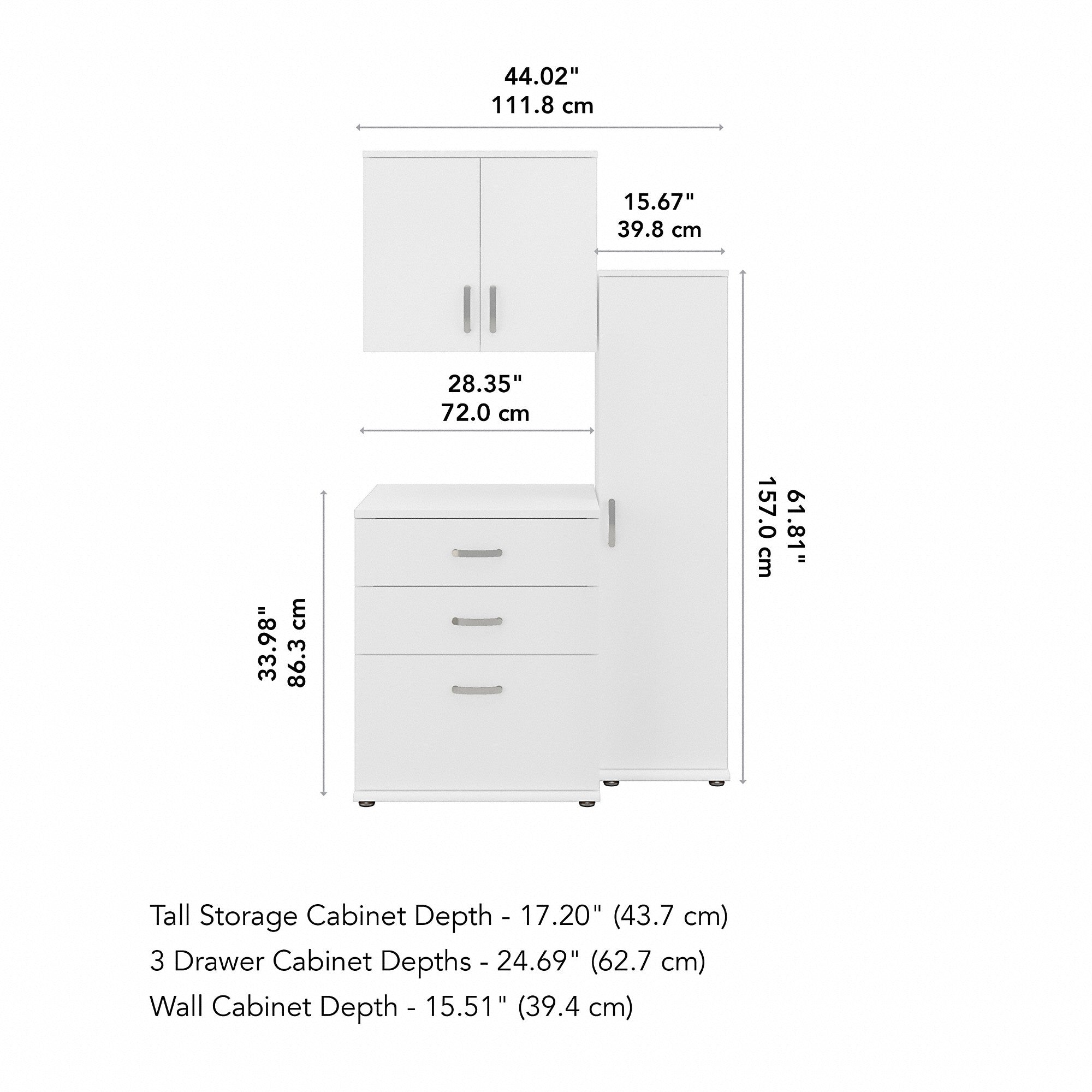 Bush Business Furniture Universal 3 Piece Modular Closet Storage Set with Floor and Wall Cabinets