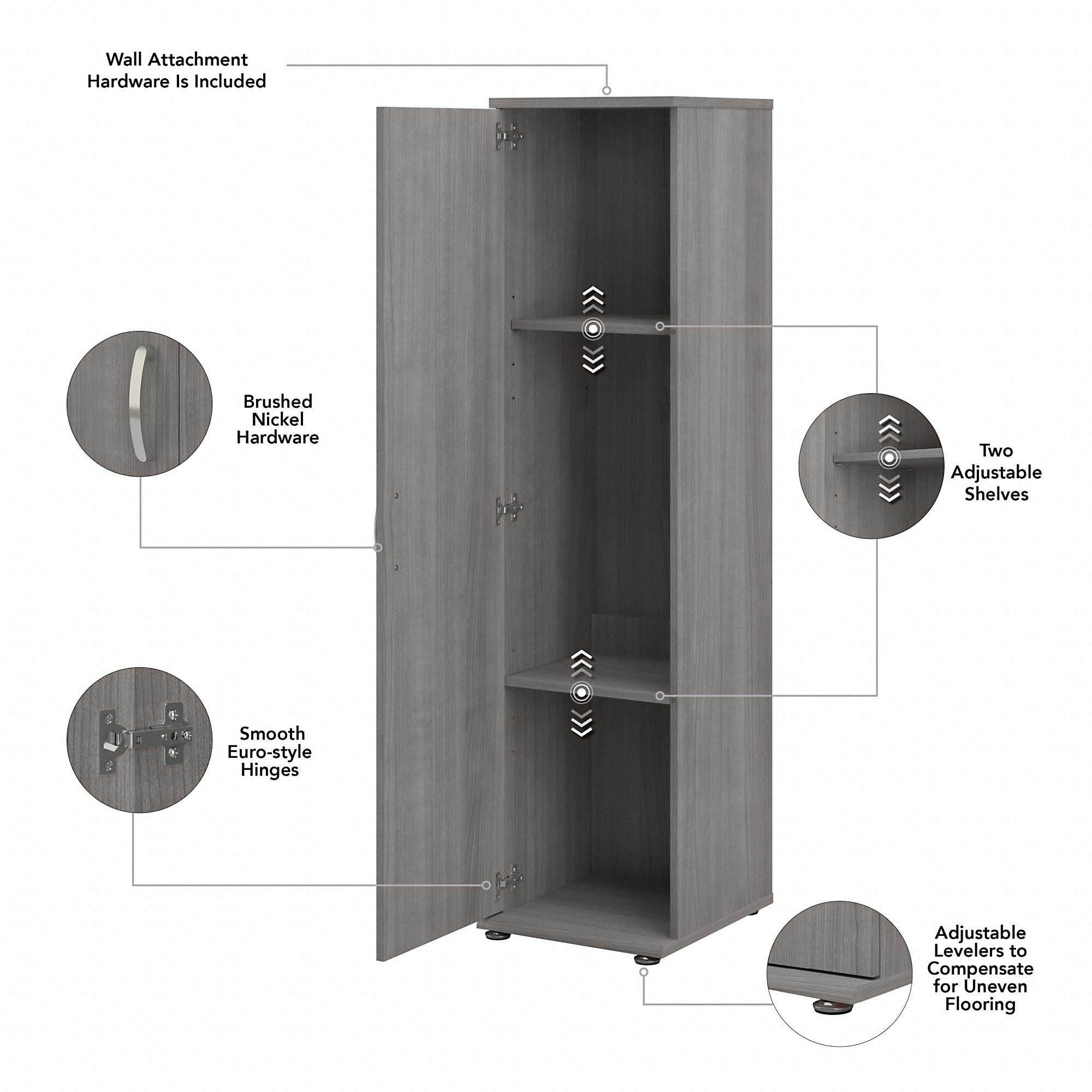 Bush Business Furniture Universal Narrow Clothing Storage Cabinet with Door and Shelves