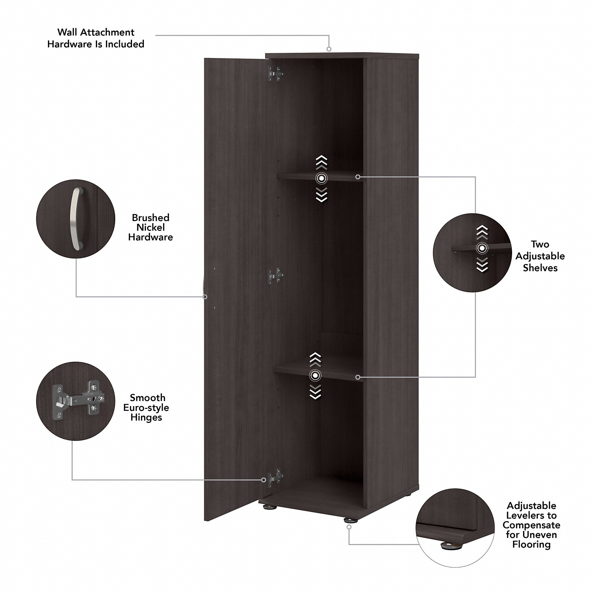 Bush Business Furniture Universal Narrow Clothing Storage Cabinet with Door and Shelves