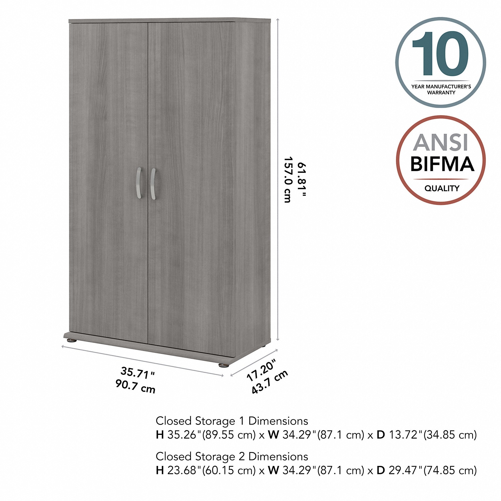 Bush Business Furniture Universal Tall Clothing Storage Cabinet with Doors and Shelves