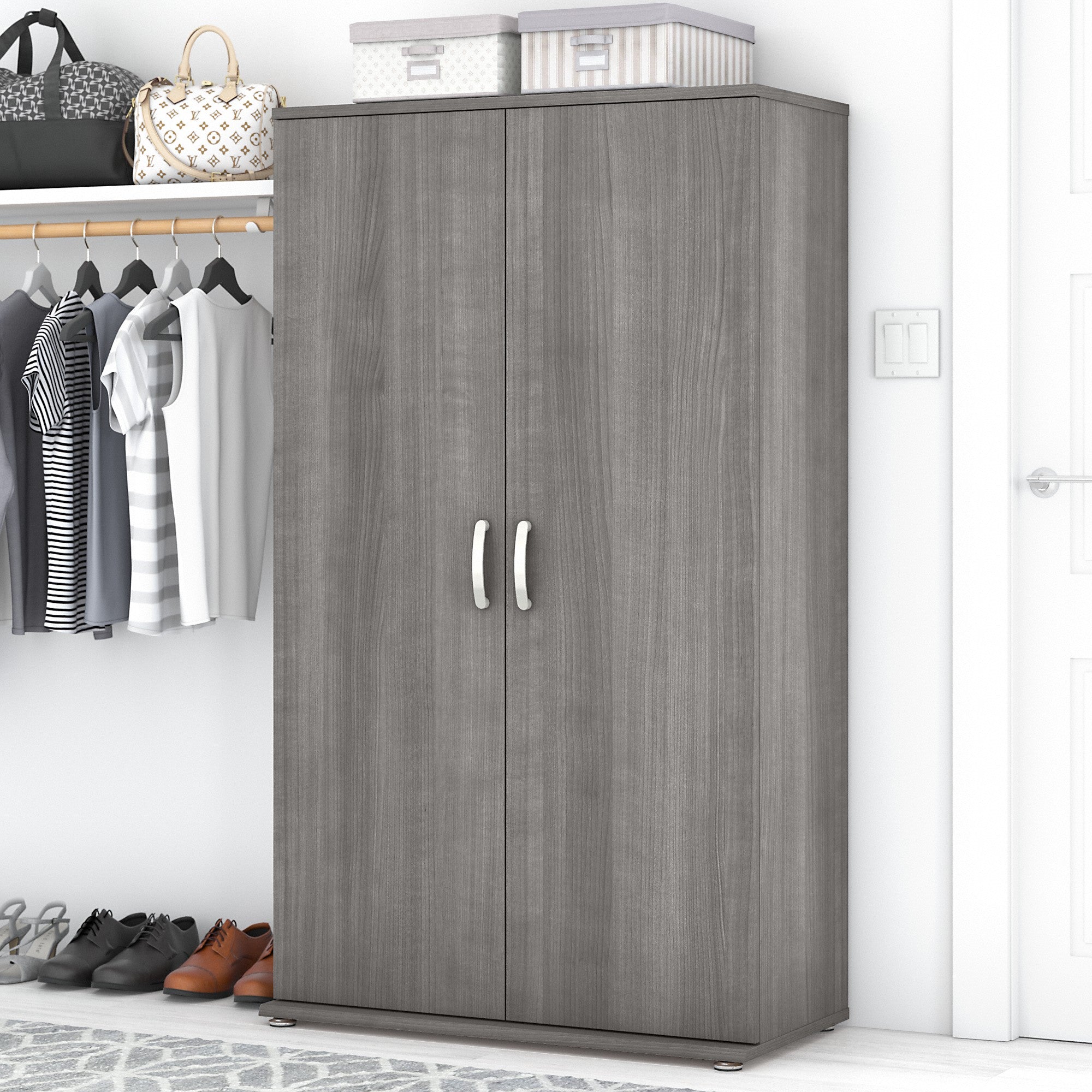 Bush Business Furniture Universal Tall Clothing Storage Cabinet with Doors and Shelves