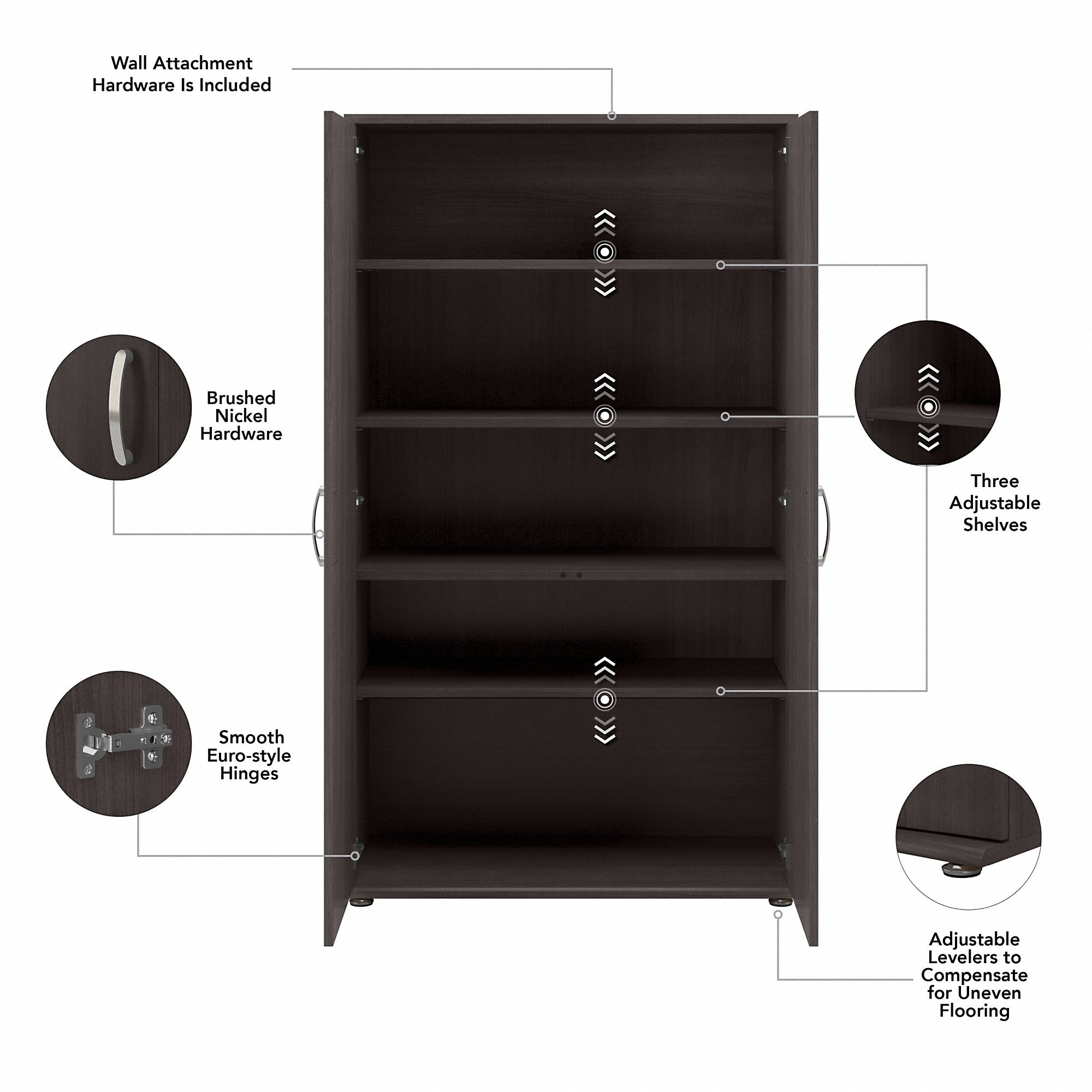 Bush Business Furniture Universal Tall Clothing Storage Cabinet with Doors and Shelves