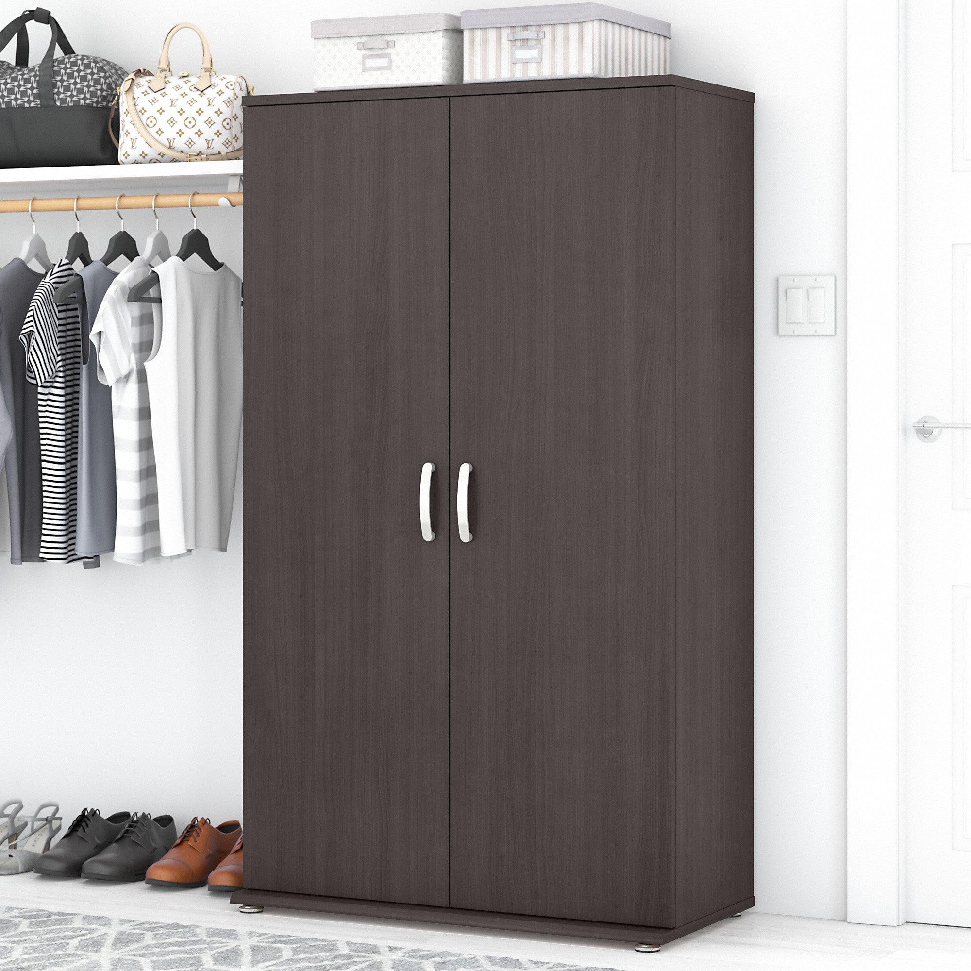 Bush Business Furniture Universal Tall Clothing Storage Cabinet with Doors and Shelves