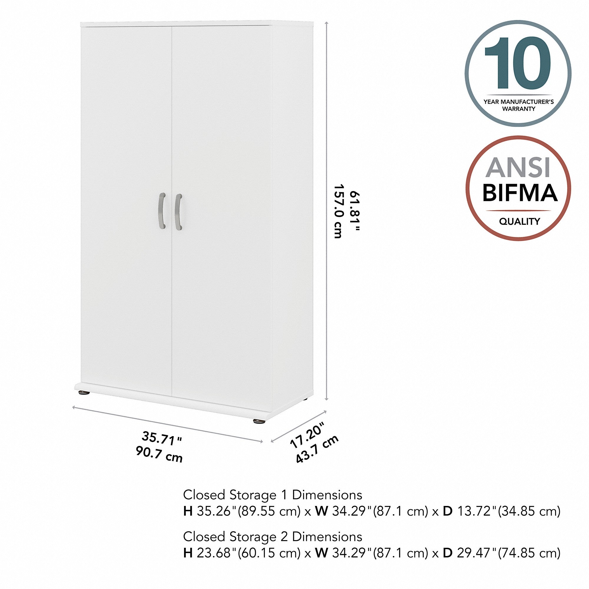 Bush Business Furniture Universal Tall Clothing Storage Cabinet with Doors and Shelves