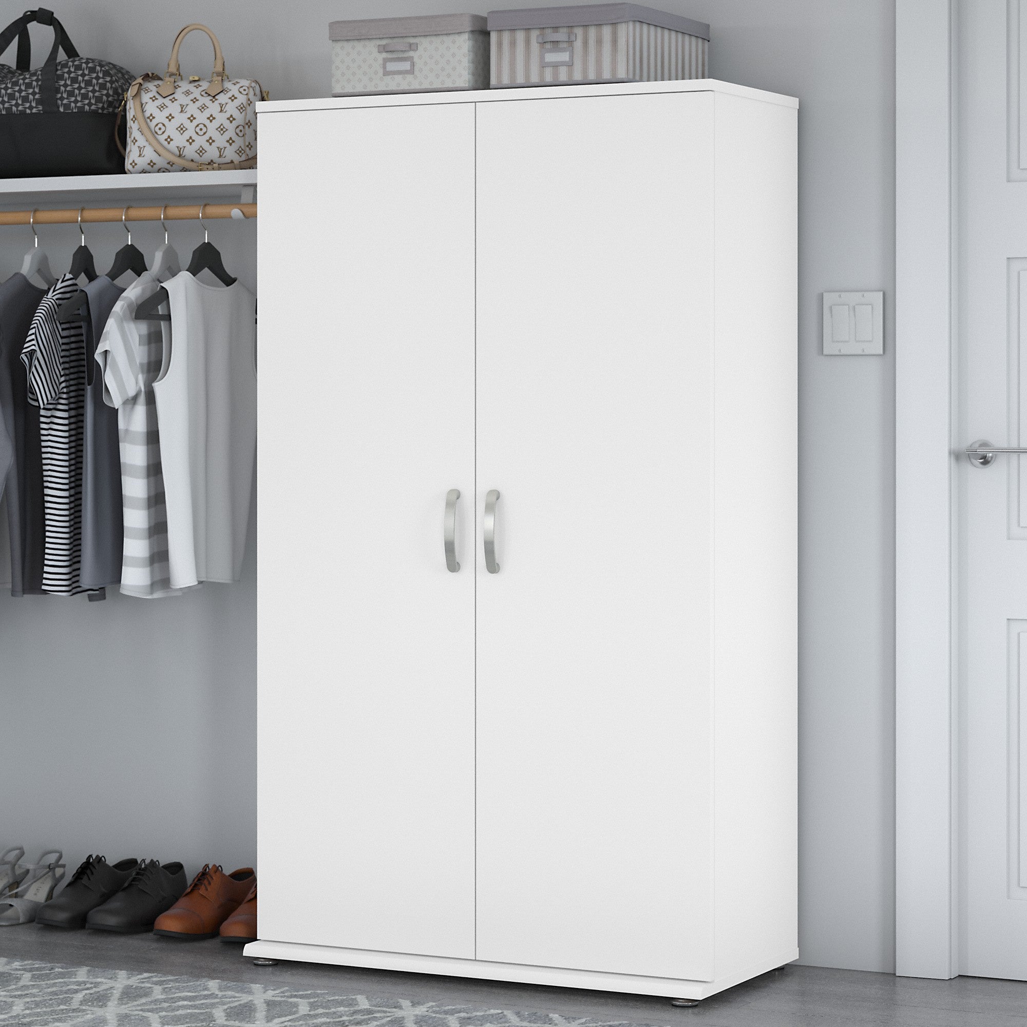 Bush Business Furniture Universal Tall Clothing Storage Cabinet with Doors and Shelves