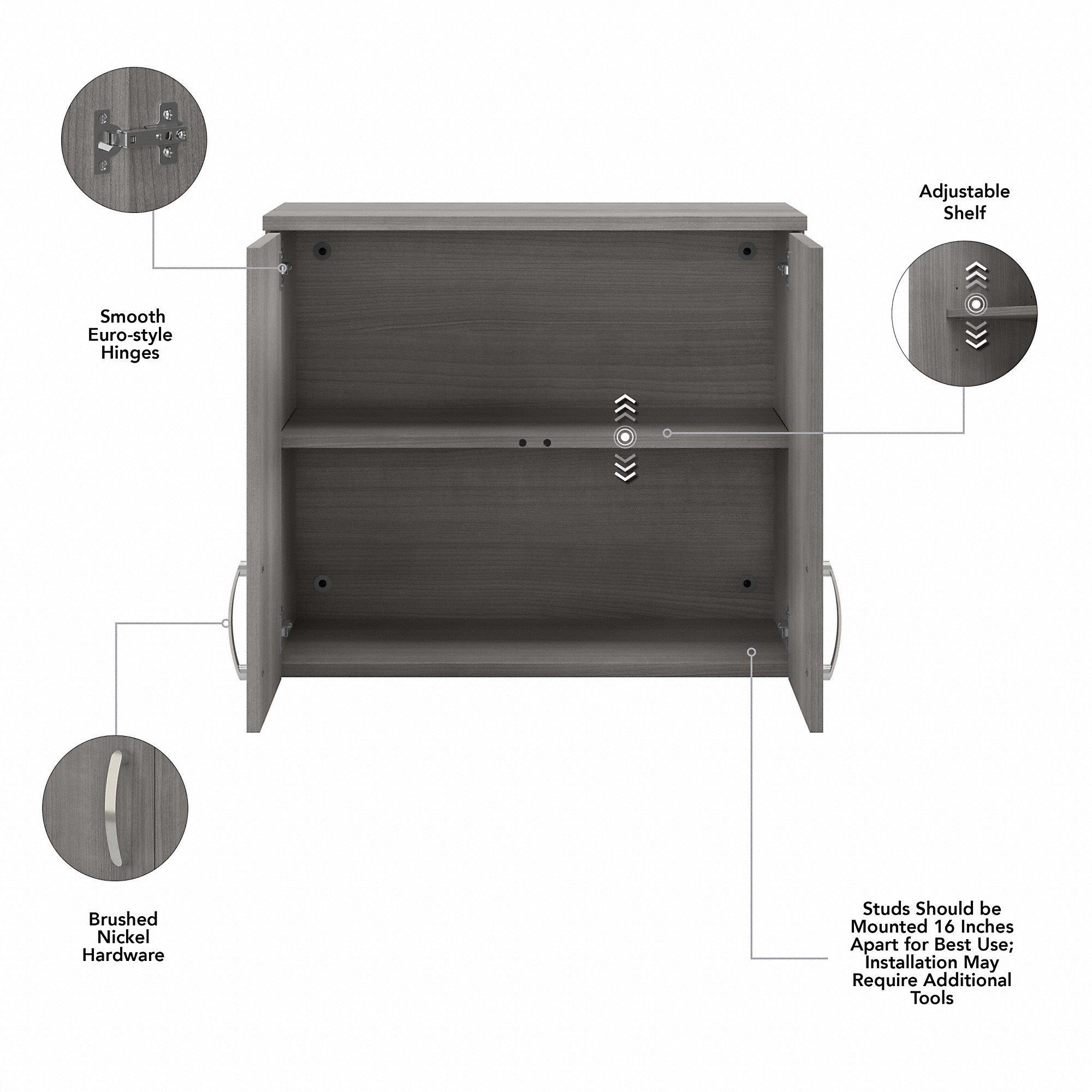 Bush Business Furniture Universal Closet Wall Cabinet with Doors and Shelves