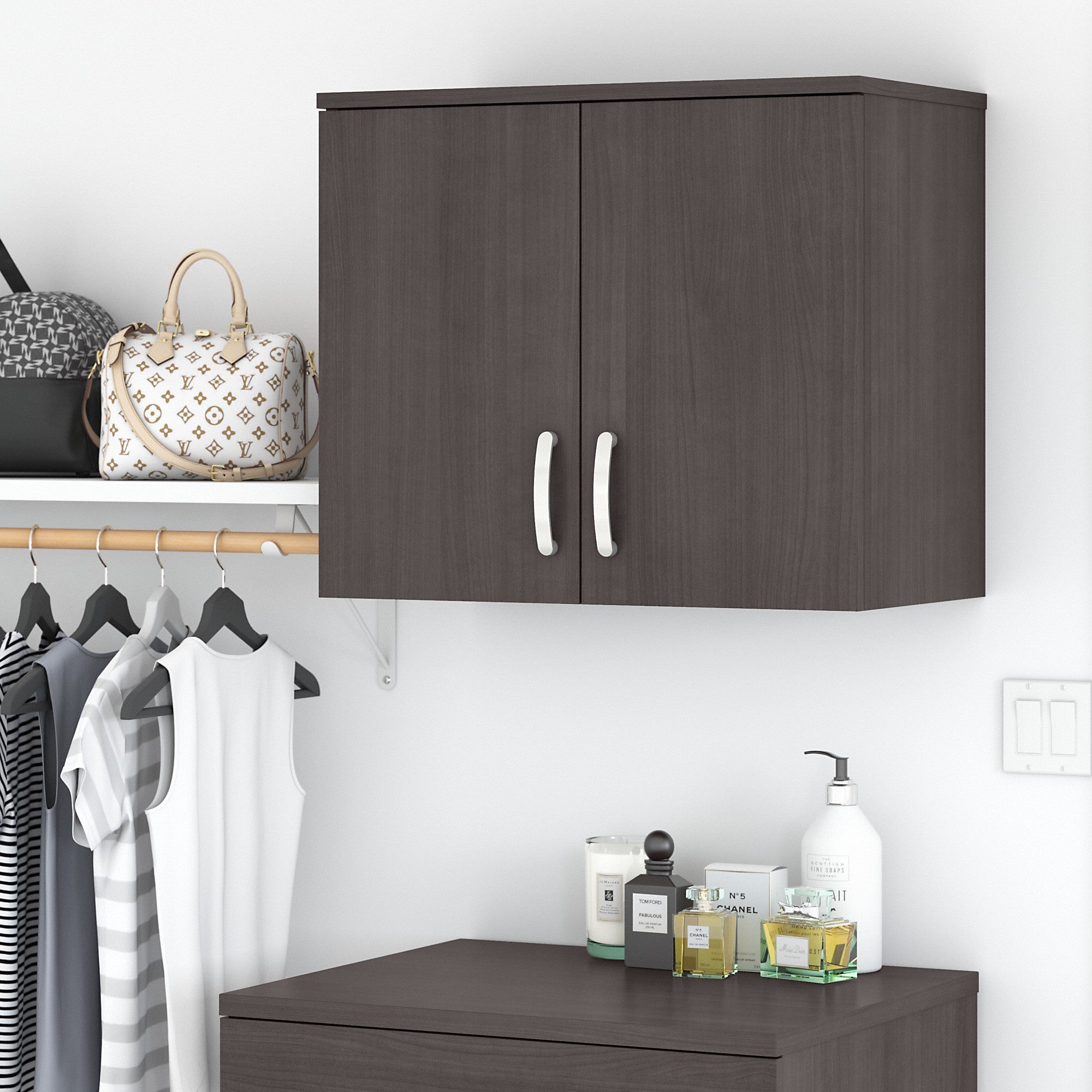 Bush Business Furniture Universal Closet Wall Cabinet with Doors and Shelves