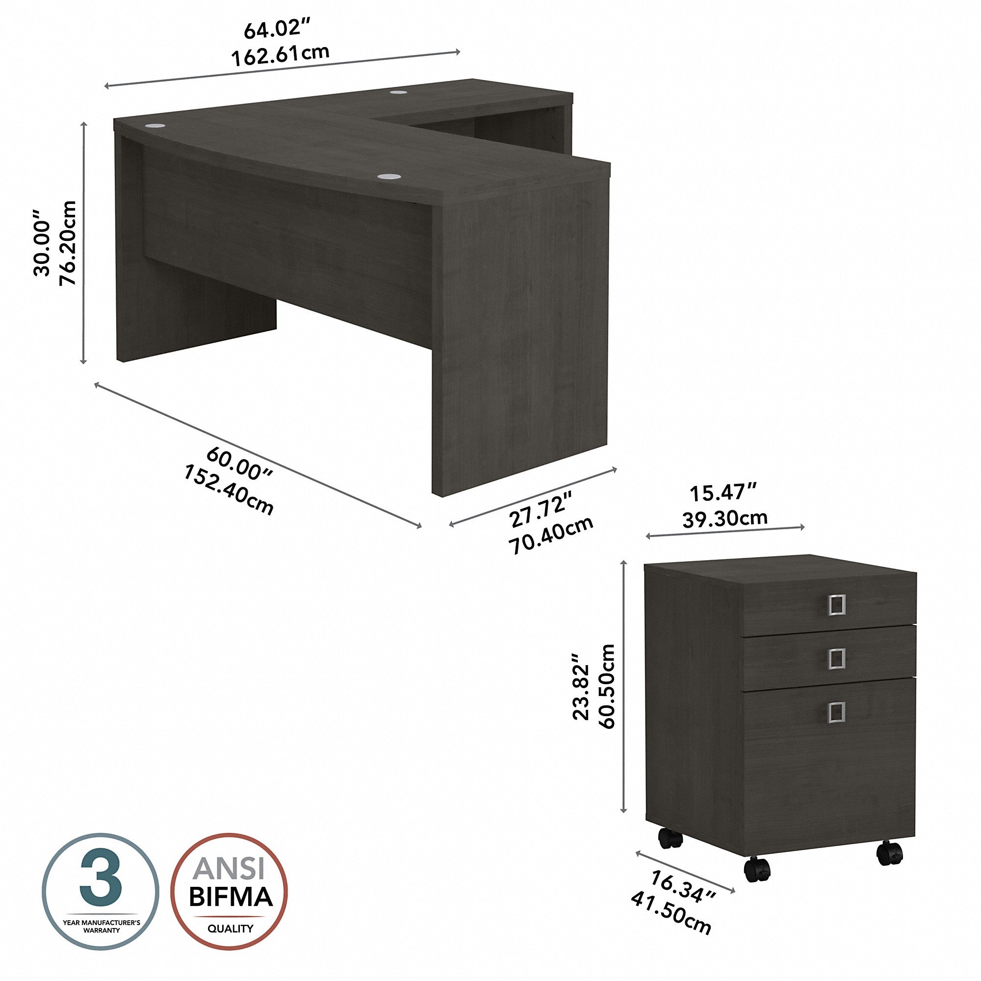 Office by kathy ireland® Echo L Shaped Bow Front Desk with Mobile File Cabinet