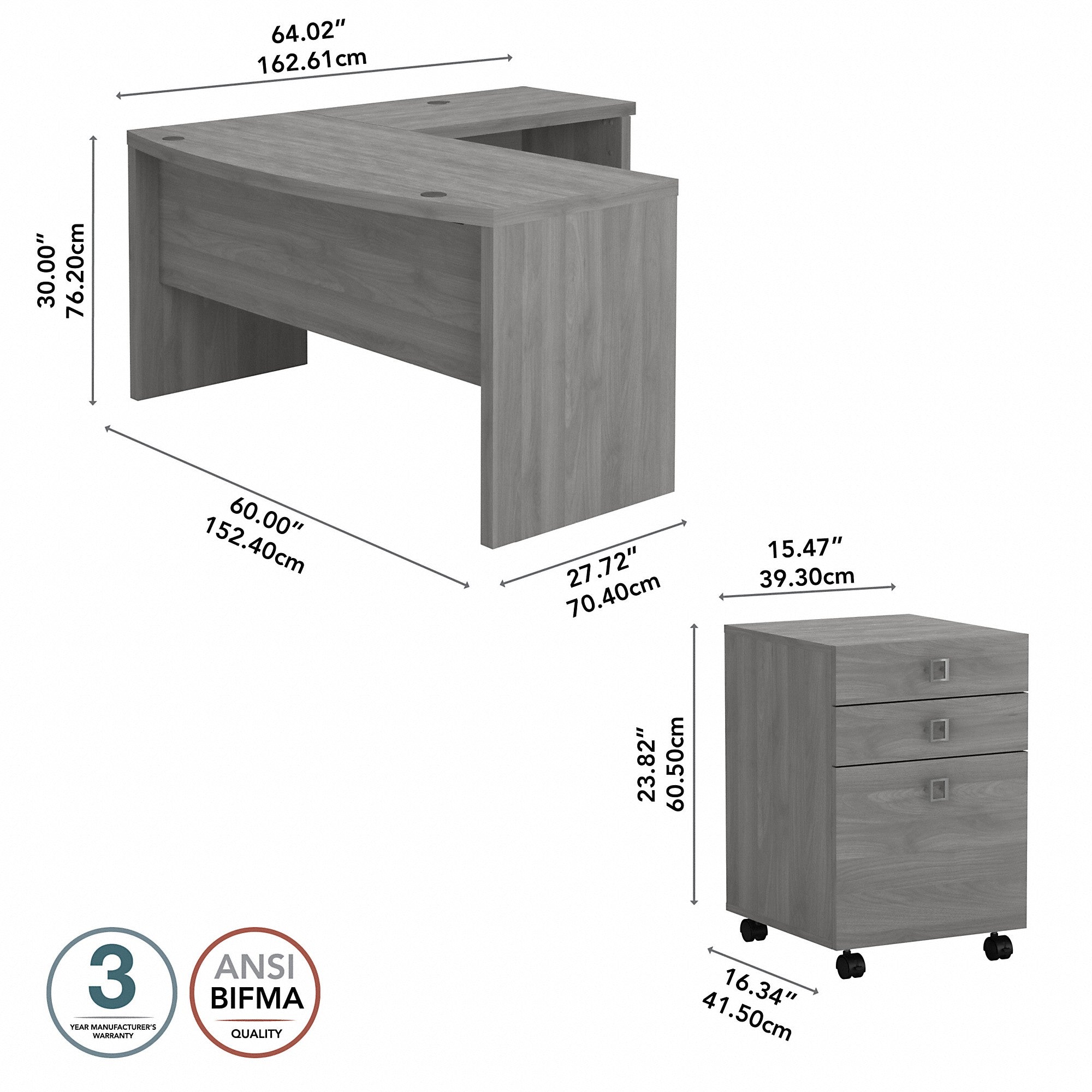 Office by kathy ireland® Echo L Shaped Bow Front Desk with Mobile File Cabinet