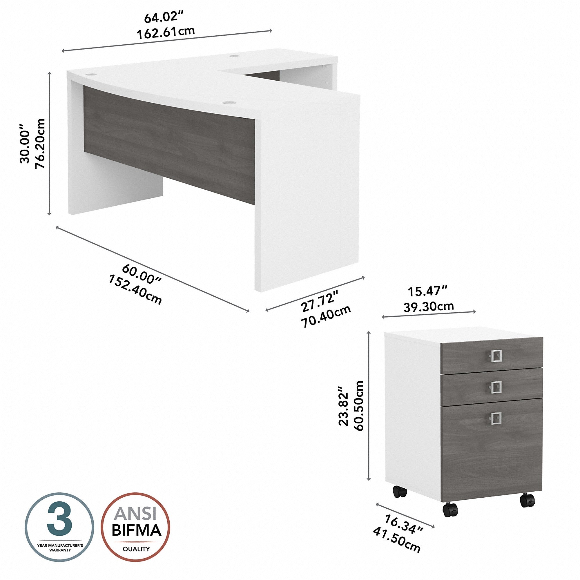 Office by kathy ireland® Echo L Shaped Bow Front Desk with Mobile File Cabinet