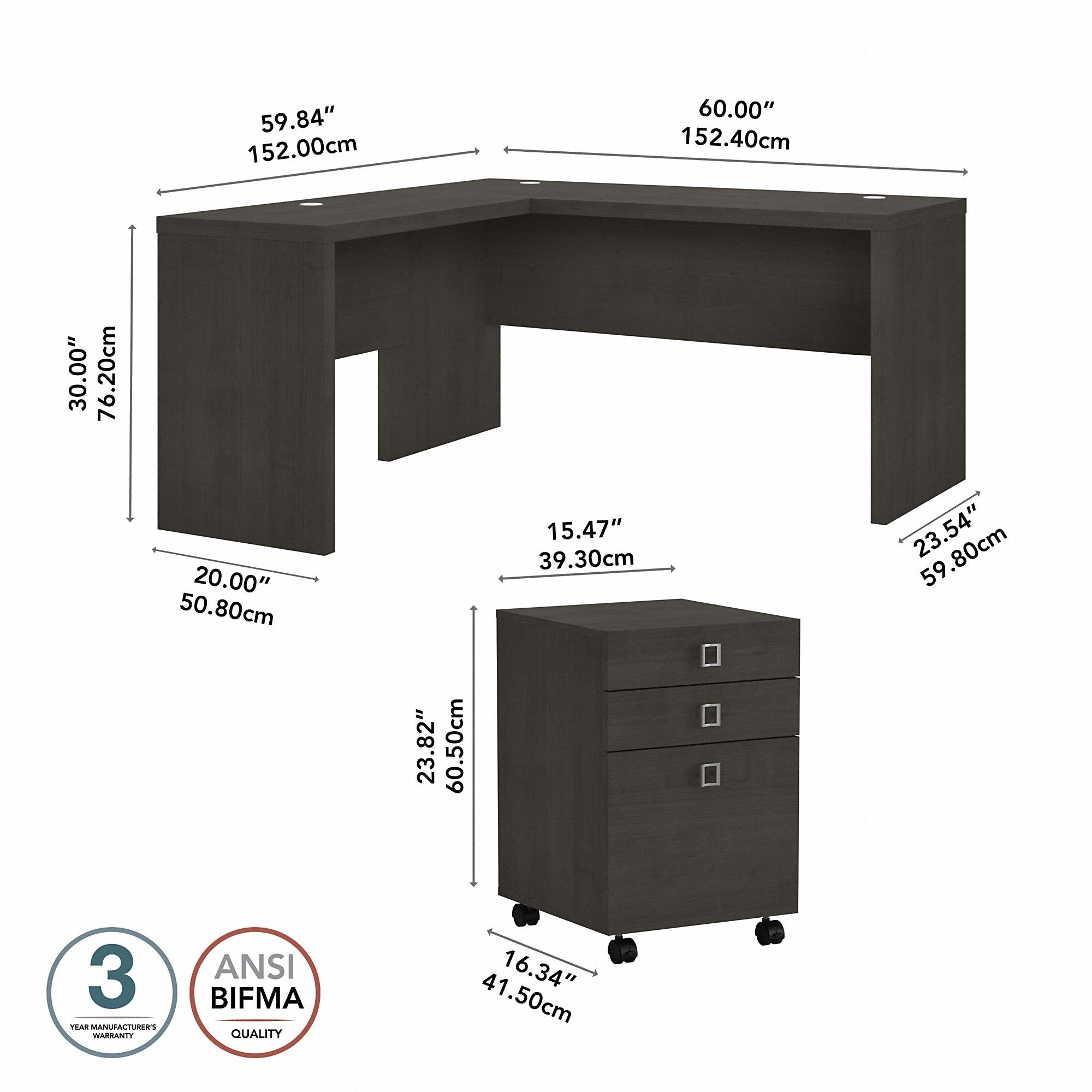 Office by kathy ireland® Echo L Shaped Desk with Mobile File Cabinet