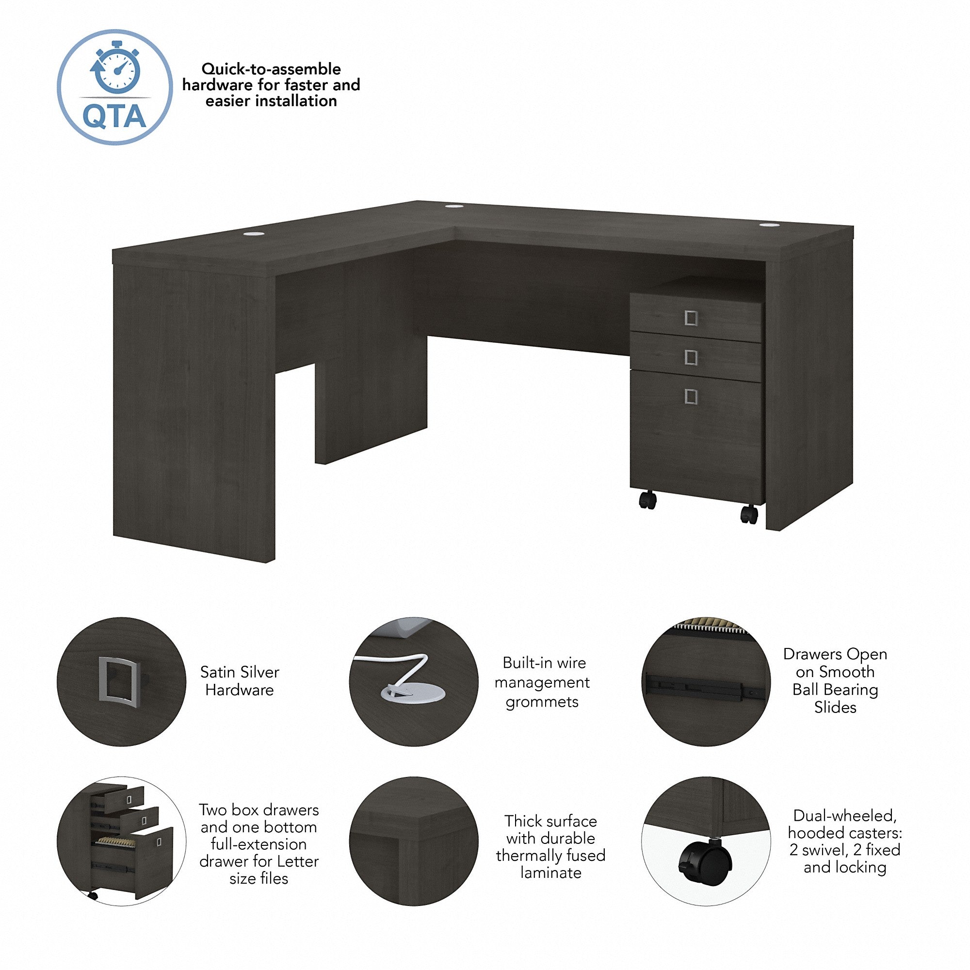 Office by kathy ireland® Echo L Shaped Desk with Mobile File Cabinet