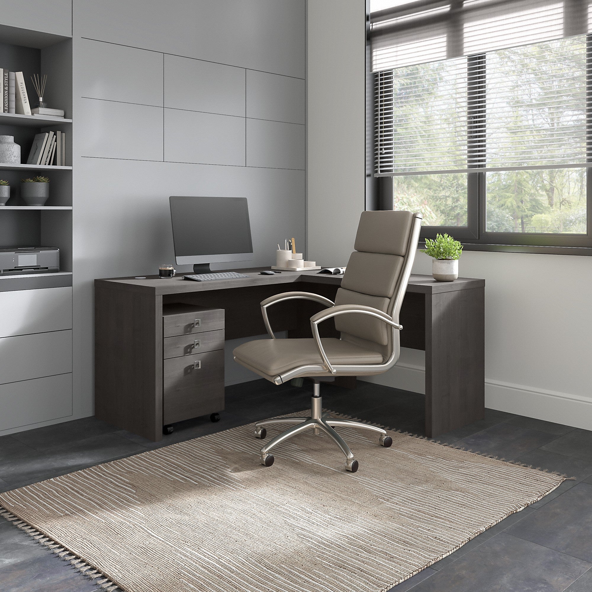 Office by kathy ireland® Echo L Shaped Desk with Mobile File Cabinet