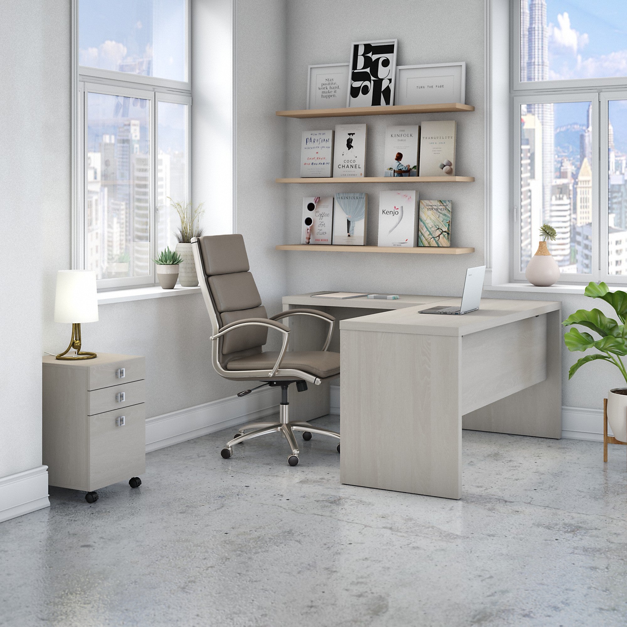 Office by kathy ireland® Echo L Shaped Desk with Mobile File Cabinet