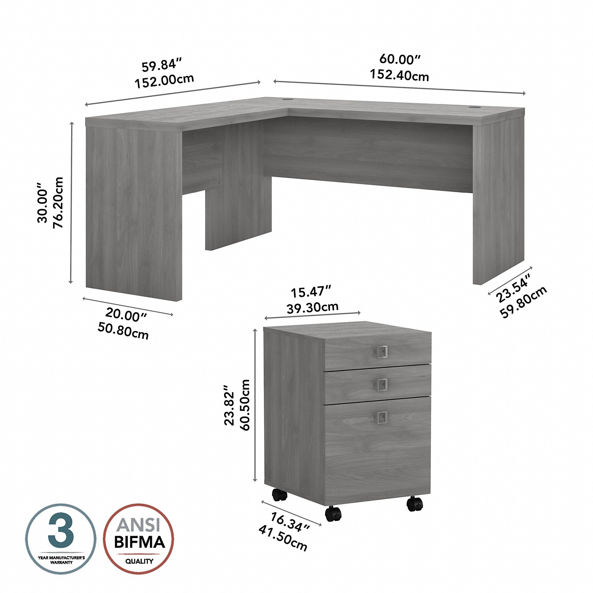 Office by kathy ireland® Echo L Shaped Desk with Mobile File Cabinet