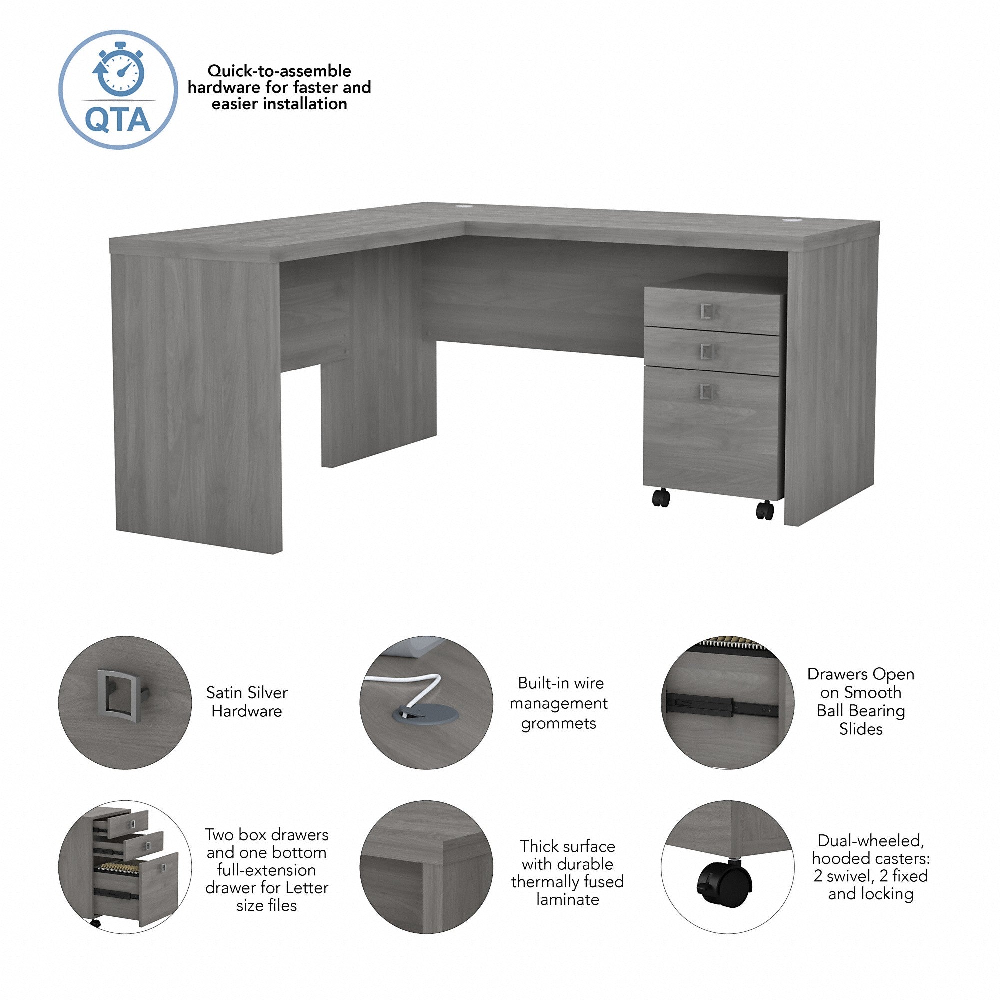 Office by kathy ireland® Echo L Shaped Desk with Mobile File Cabinet