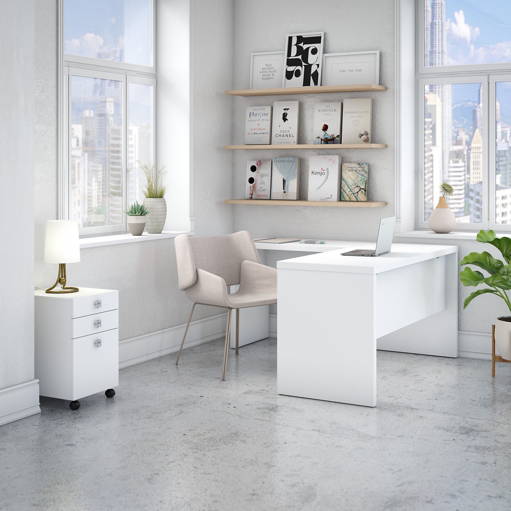 Office by kathy ireland® Echo L Shaped Desk with Mobile File Cabinet