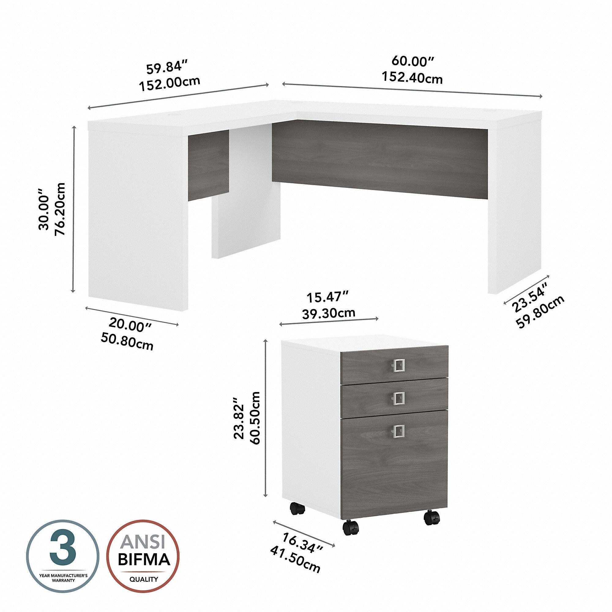 Office by kathy ireland® Echo L Shaped Desk with Mobile File Cabinet