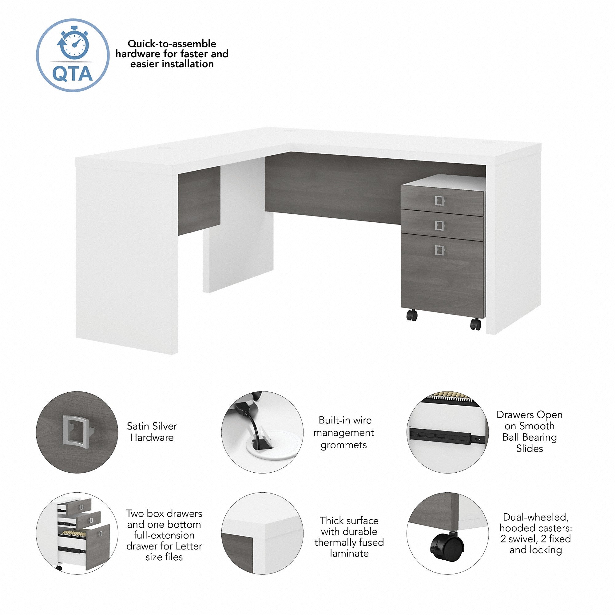 Office by kathy ireland® Echo L Shaped Desk with Mobile File Cabinet