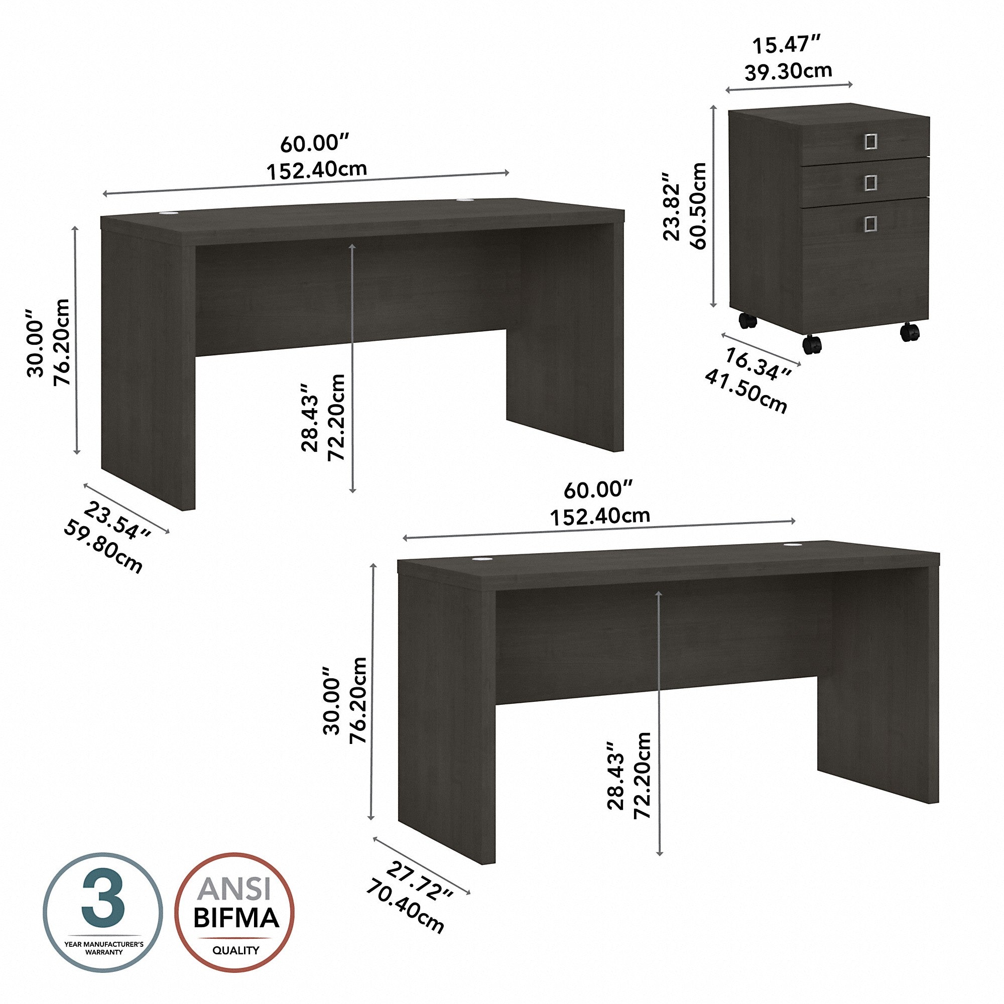 Office by kathy ireland® Echo Bow Front Desk and Credenza with Mobile File Cabinet