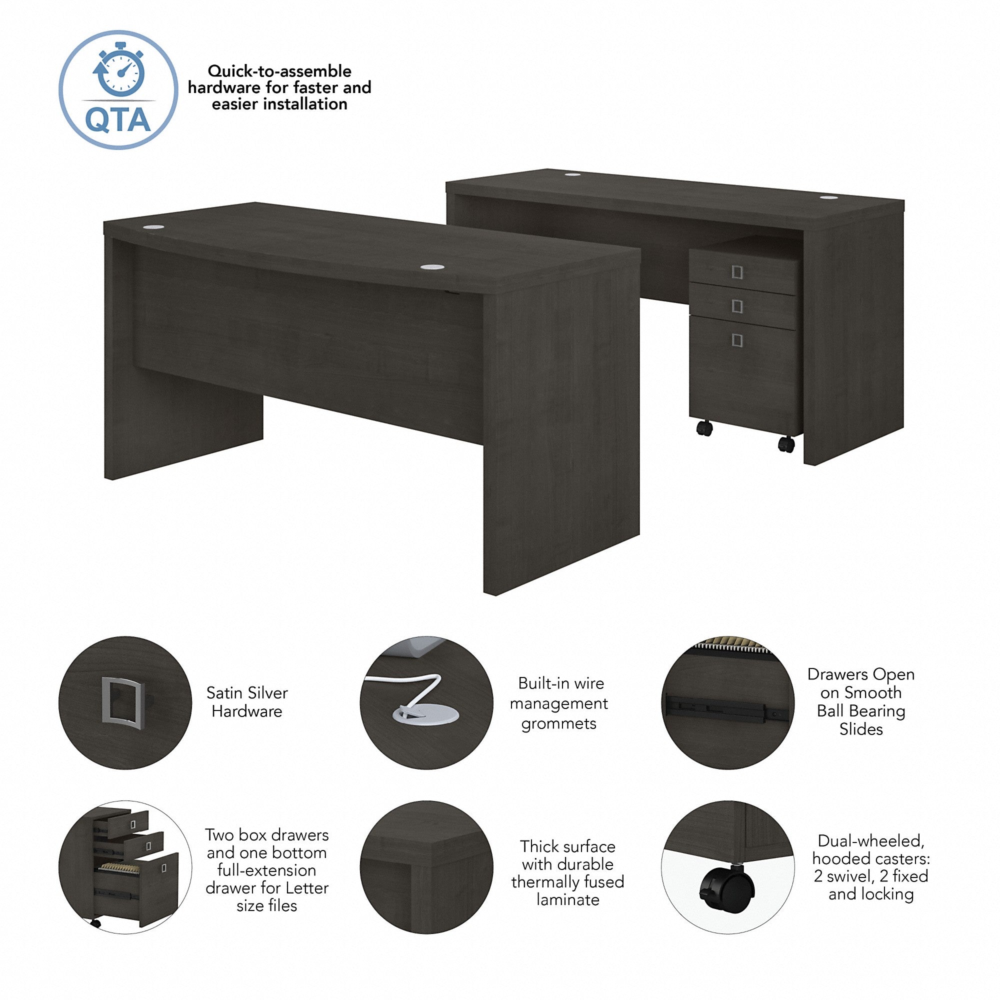 Office by kathy ireland® Echo Bow Front Desk and Credenza with Mobile File Cabinet