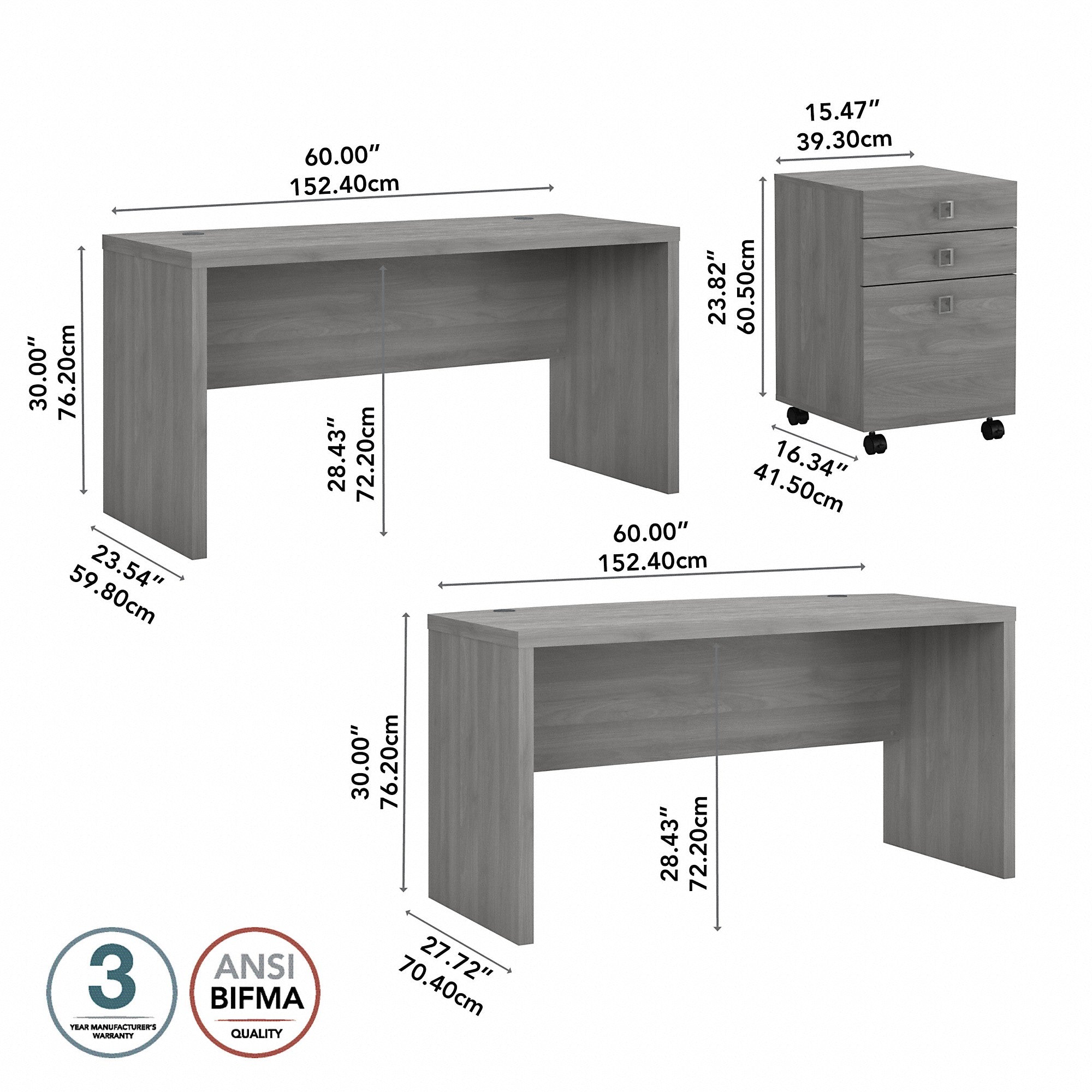 Office by kathy ireland® Echo Bow Front Desk and Credenza with Mobile File Cabinet