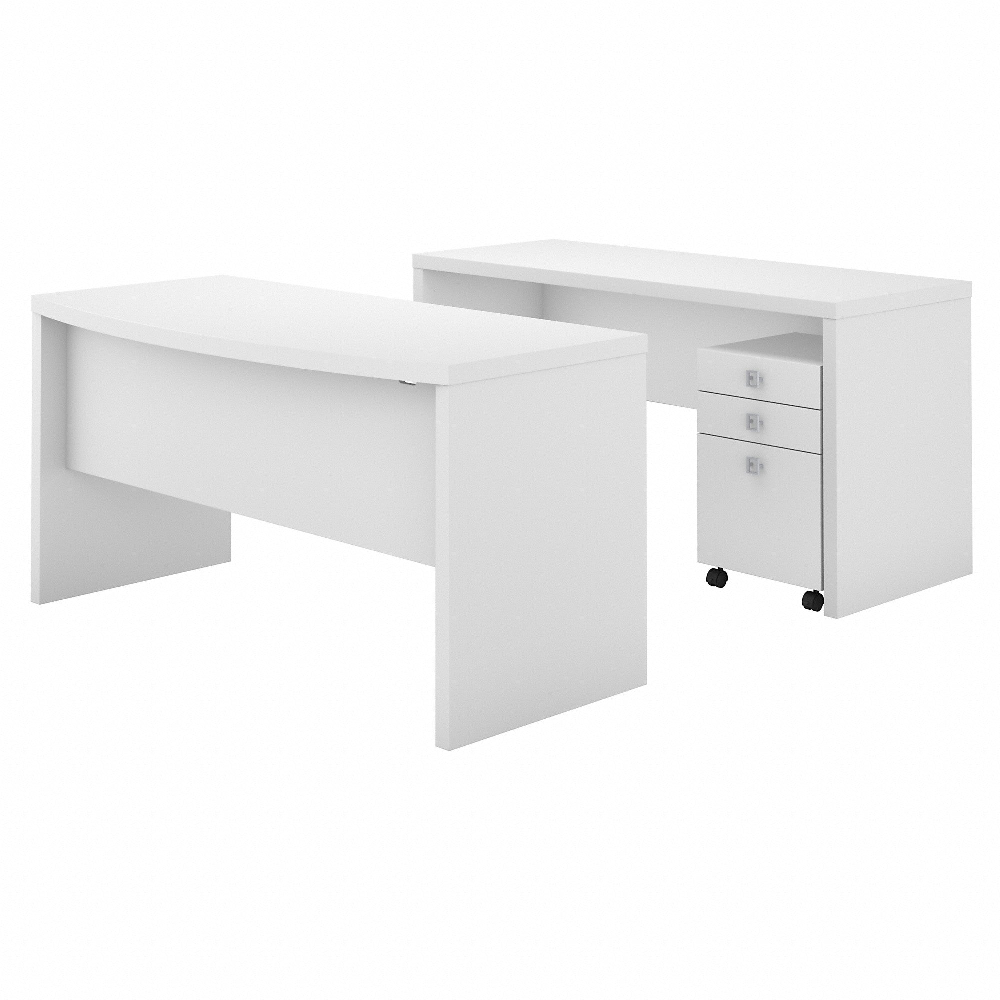 Office by kathy ireland® Echo Bow Front Desk and Credenza with Mobile File Cabinet