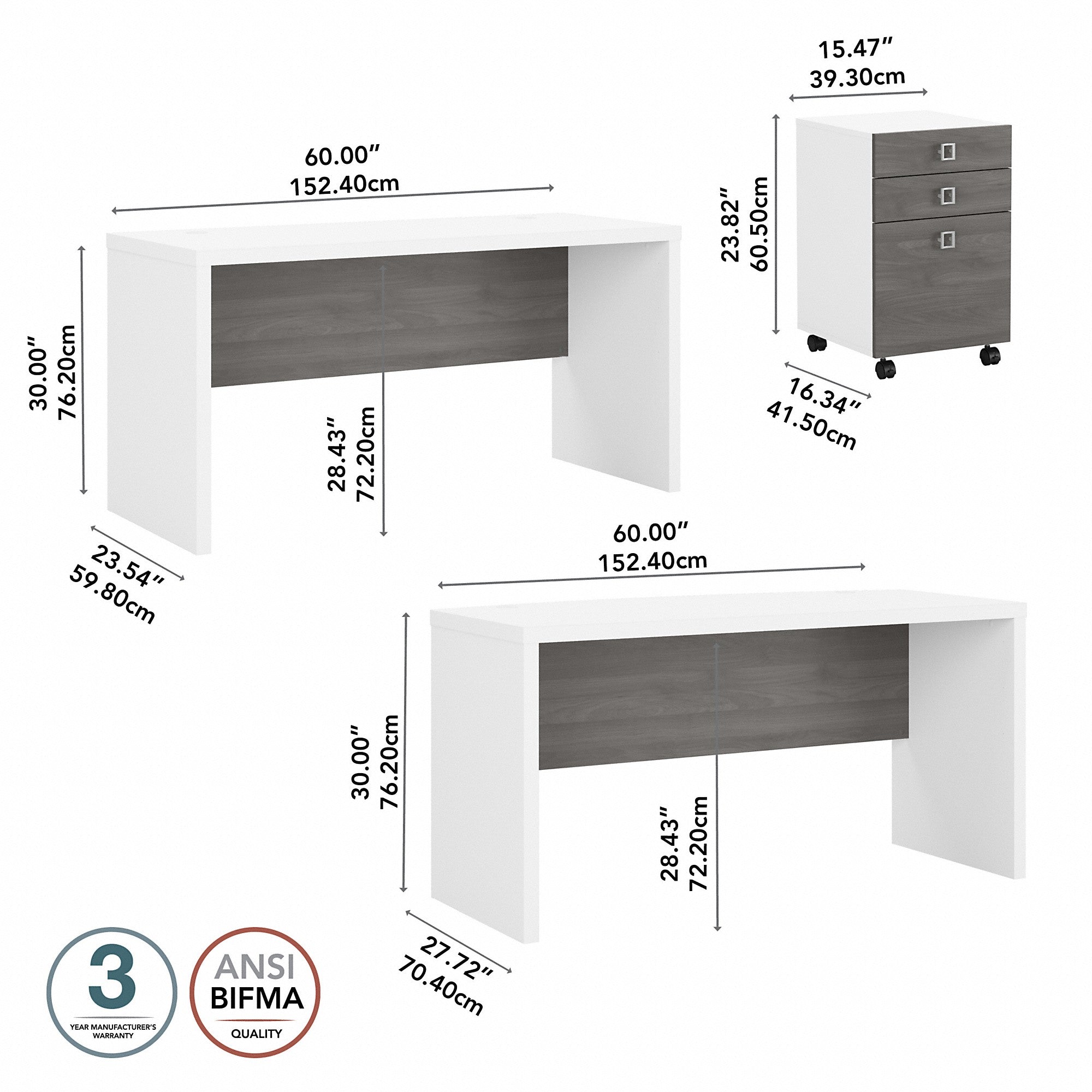 Office by kathy ireland® Echo Bow Front Desk and Credenza with Mobile File Cabinet