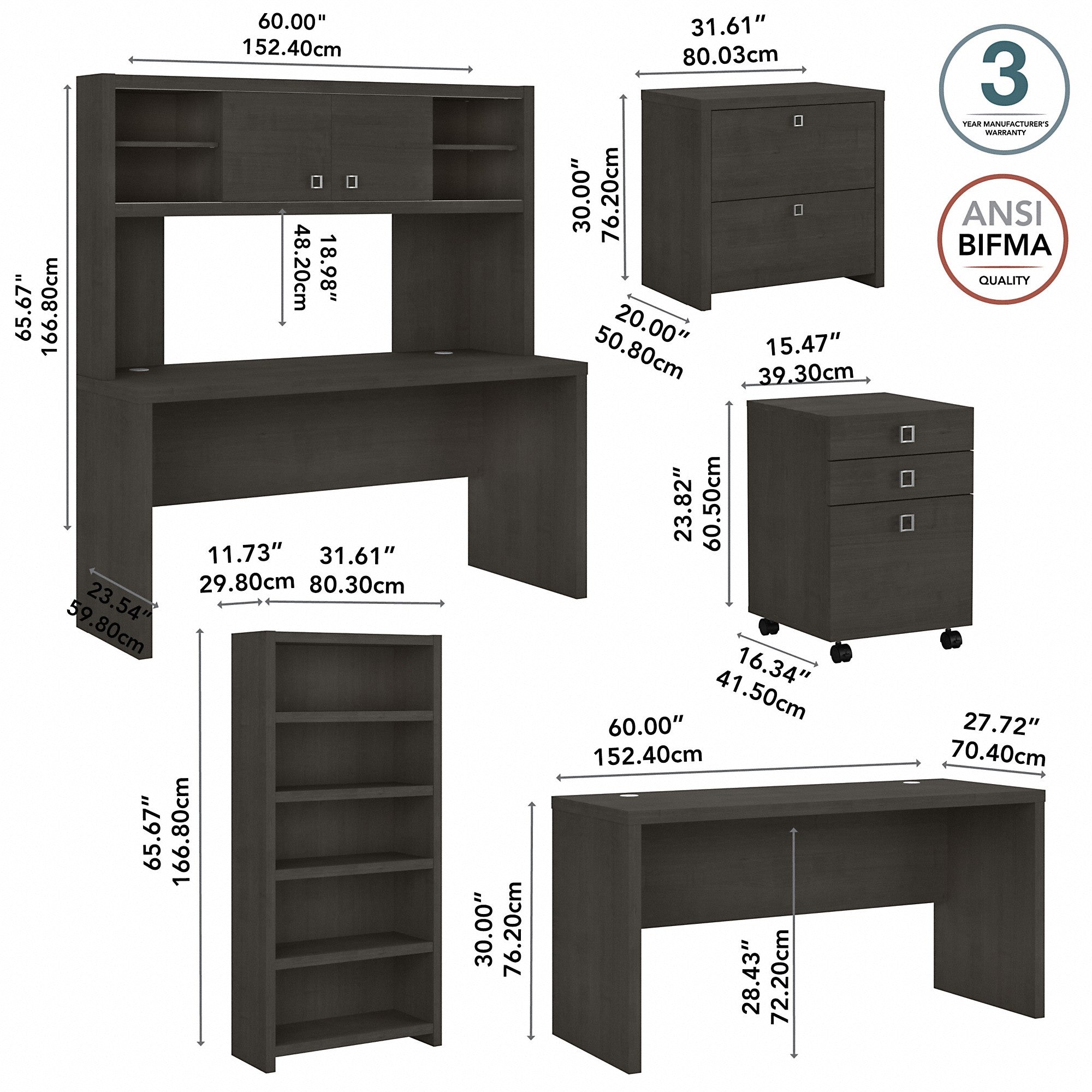 Office by kathy ireland® Echo Bow Front Desk, Credenza with Hutch, Bookcase and File Cabinets