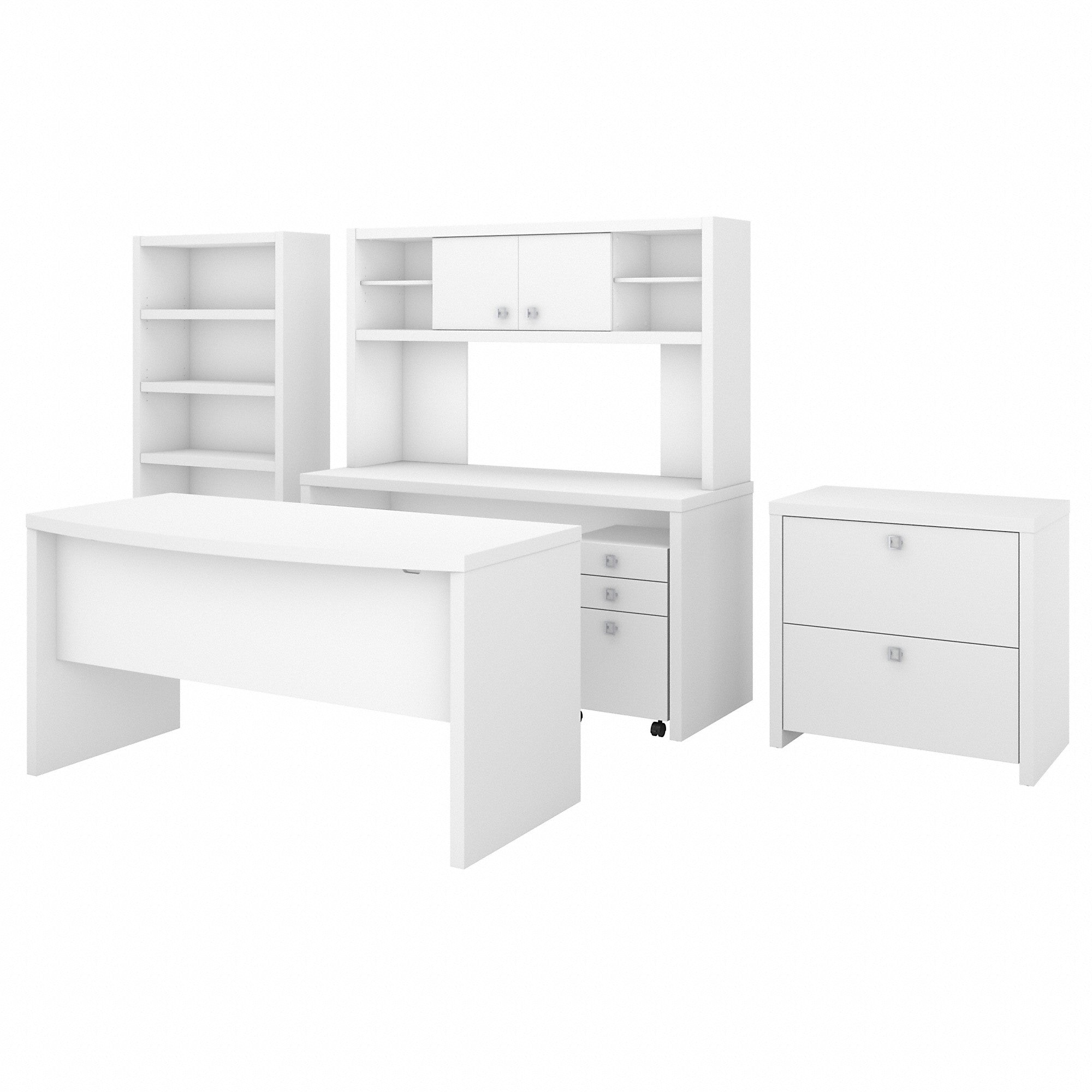 Office by kathy ireland® Echo Bow Front Desk, Credenza with Hutch, Bookcase and File Cabinets