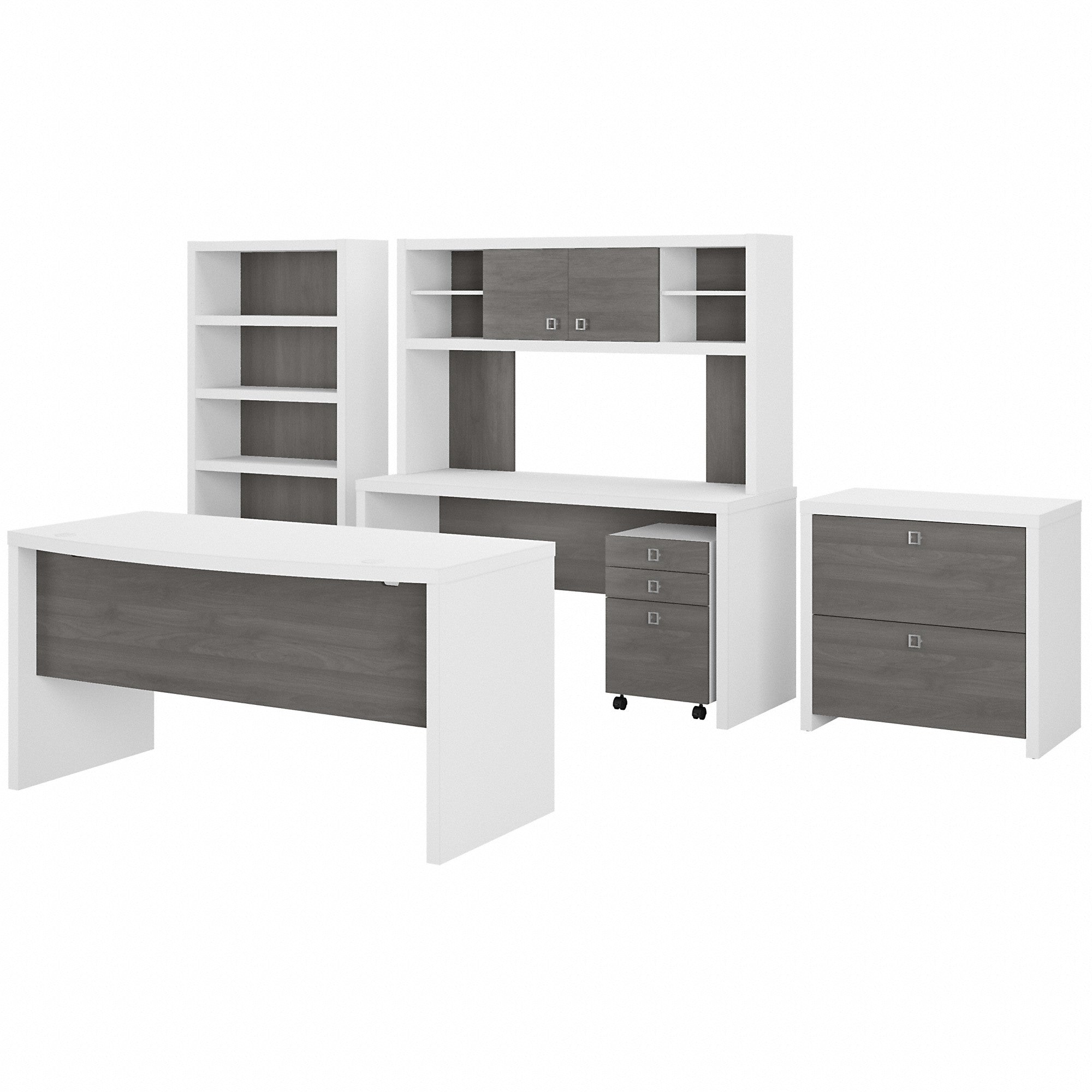 Office by kathy ireland® Echo Bow Front Desk, Credenza with Hutch, Bookcase and File Cabinets