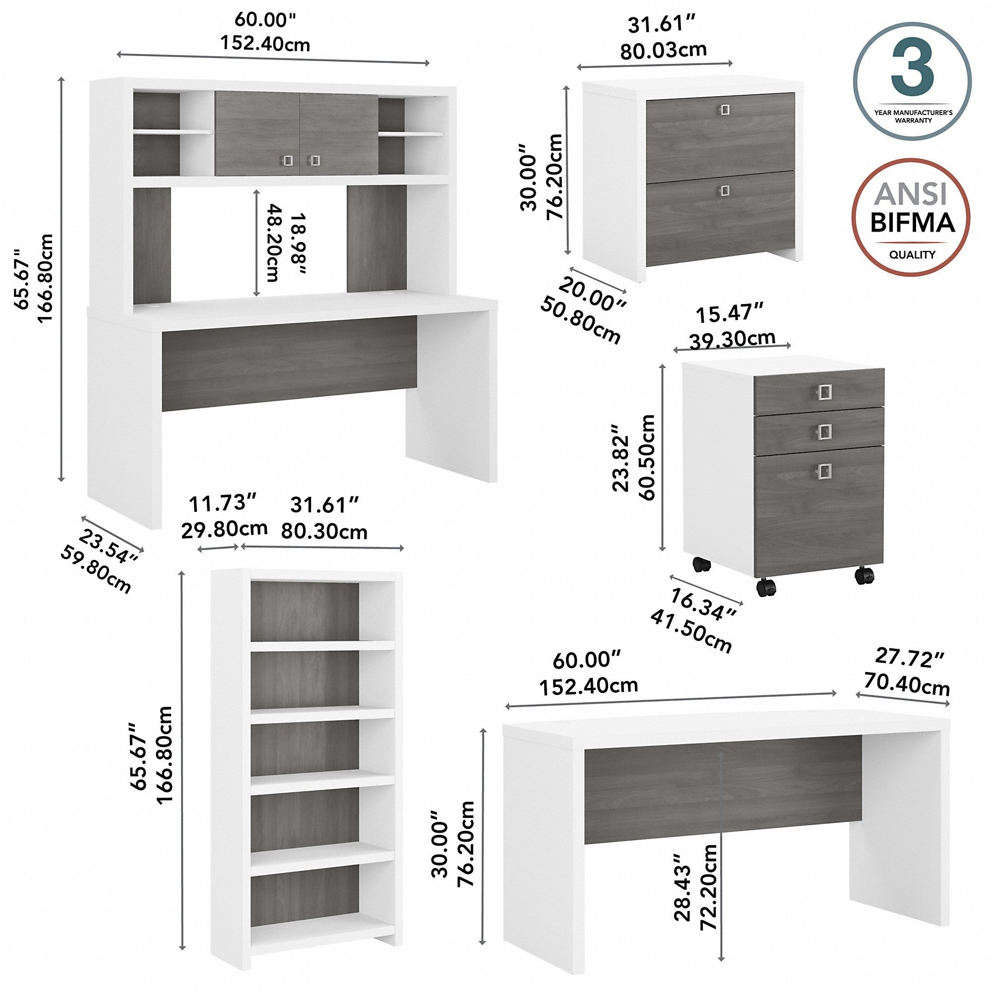 Office by kathy ireland® Echo Bow Front Desk, Credenza with Hutch, Bookcase and File Cabinets