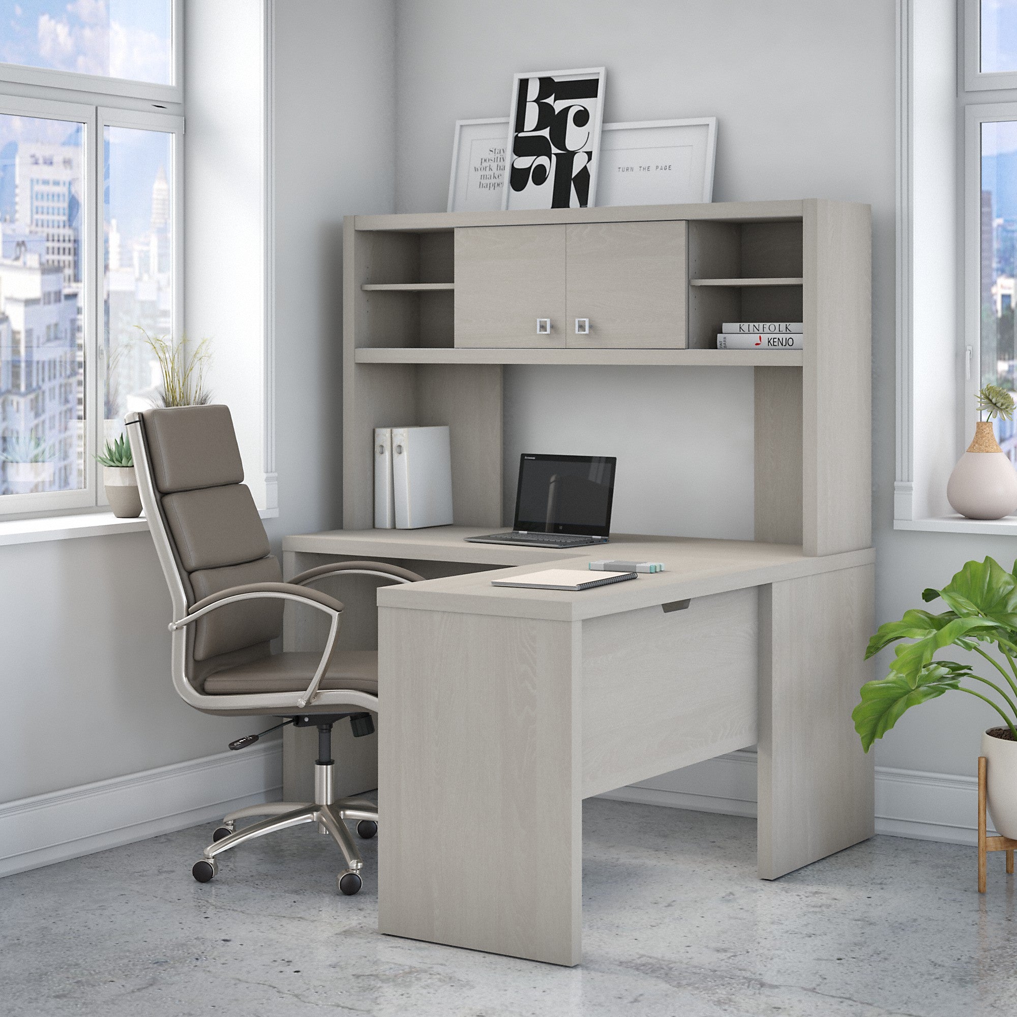 Office by kathy ireland® Echo L Shaped Desk with Hutch