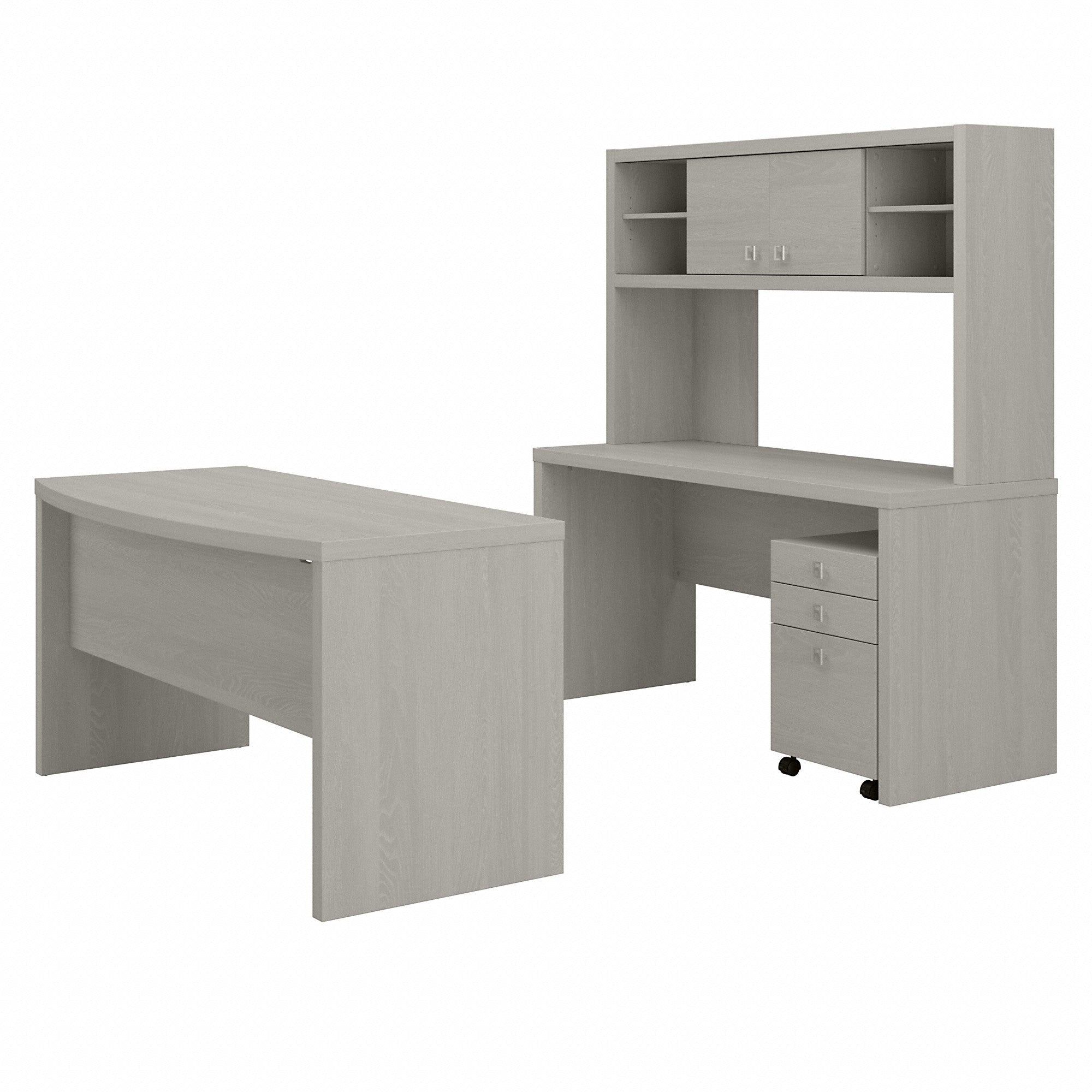 Office by kathy ireland® Echo Bow Front Desk, Credenza with Hutch and Mobile File Cabinet