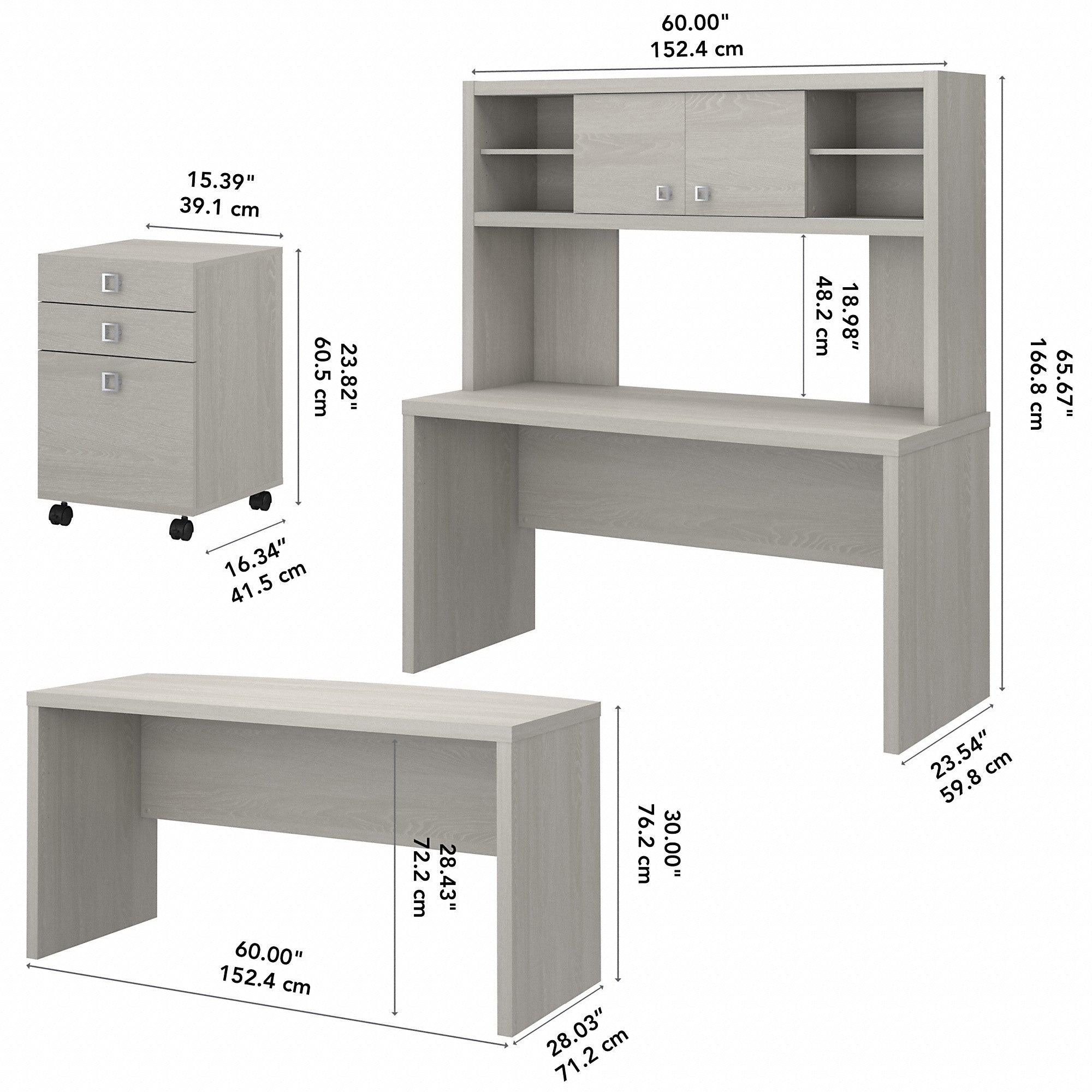 Office by kathy ireland® Echo Bow Front Desk, Credenza with Hutch and Mobile File Cabinet