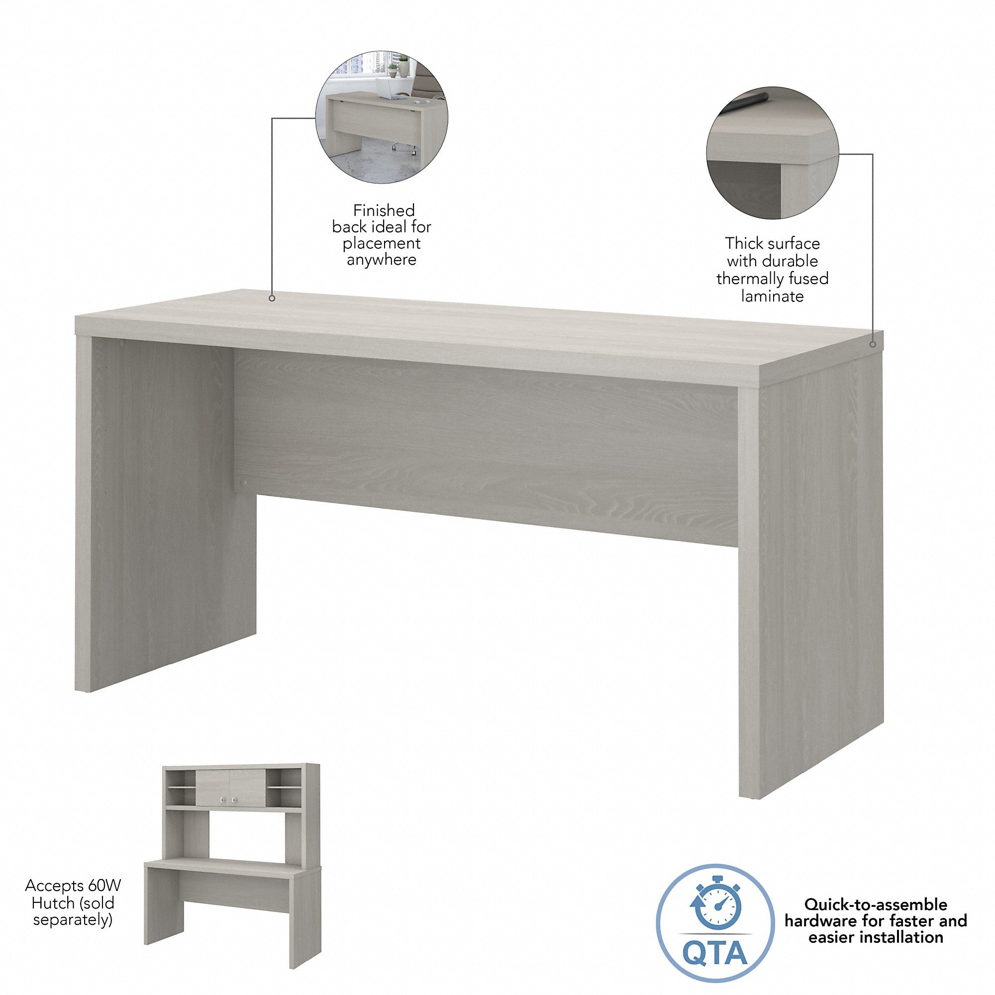 Office by kathy ireland® Echo Bow Front Desk, Credenza with Hutch and Mobile File Cabinet