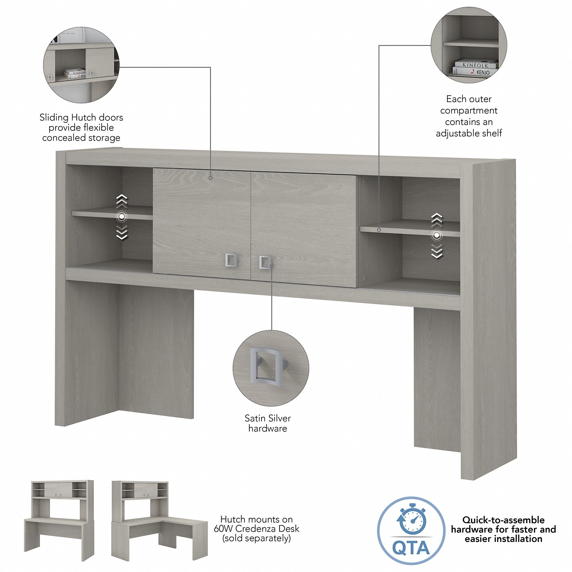 Office by kathy ireland® Echo Bow Front Desk, Credenza with Hutch and Mobile File Cabinet