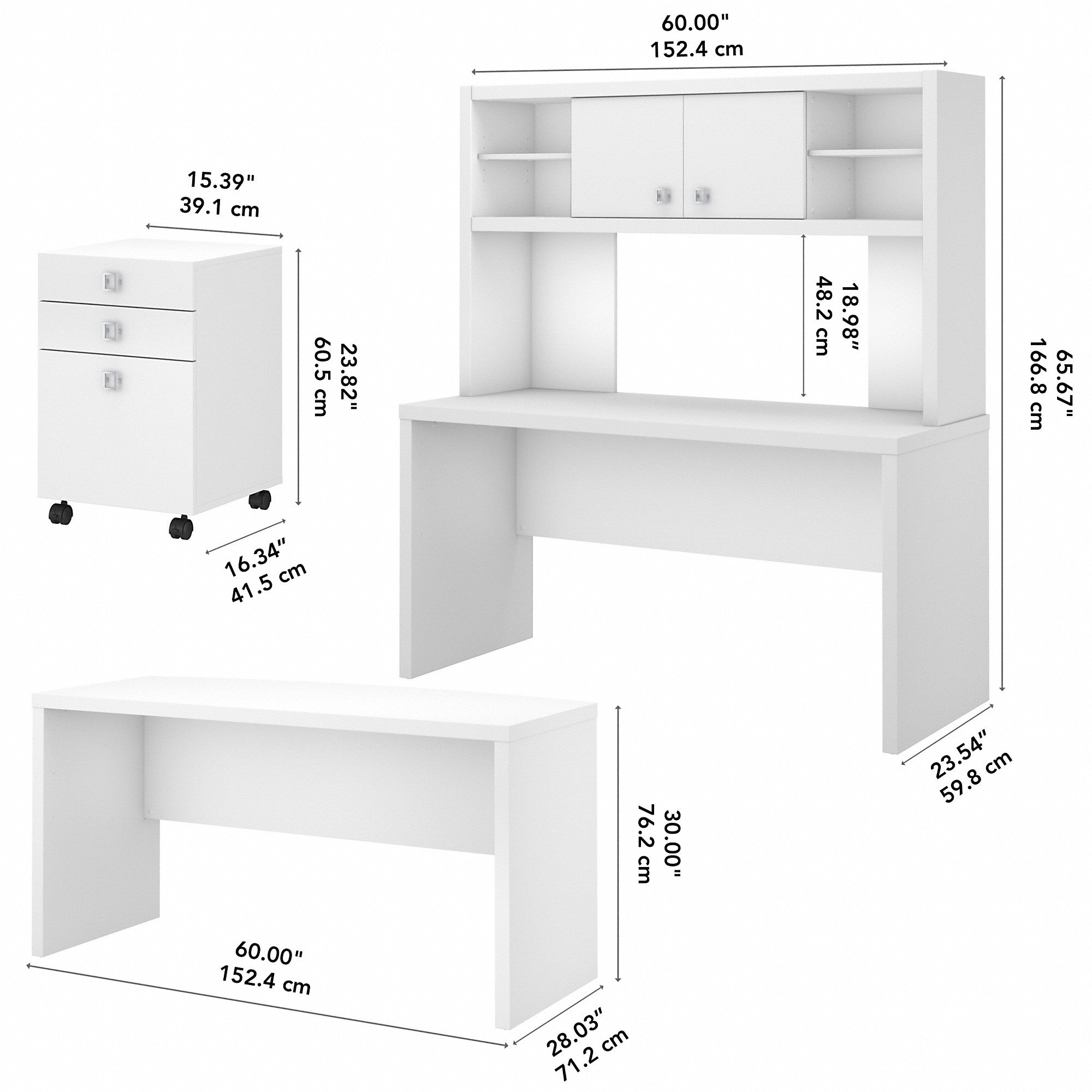 Office by kathy ireland® Echo Bow Front Desk, Credenza with Hutch and Mobile File Cabinet