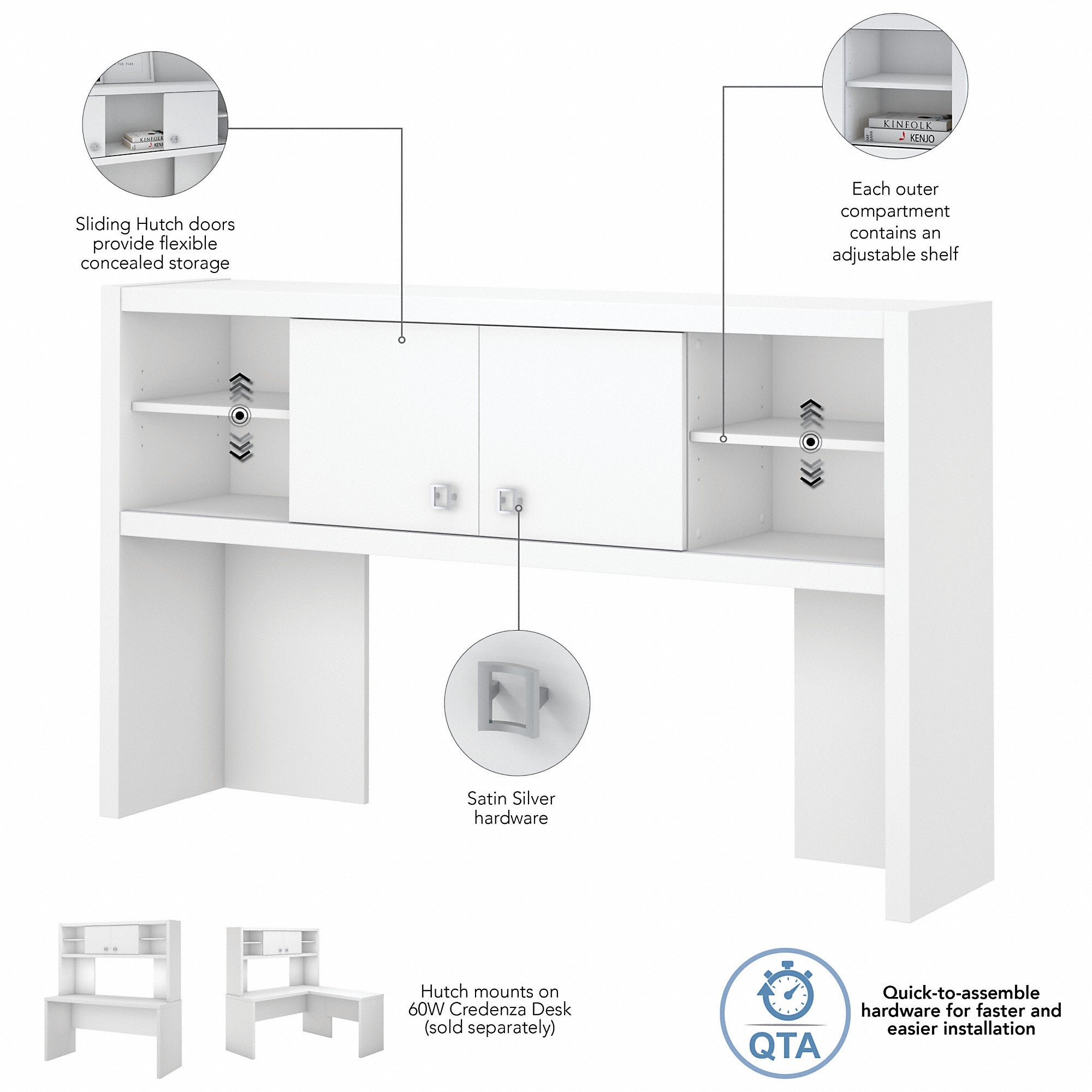 Office by kathy ireland® Echo Bow Front Desk, Credenza with Hutch and Mobile File Cabinet