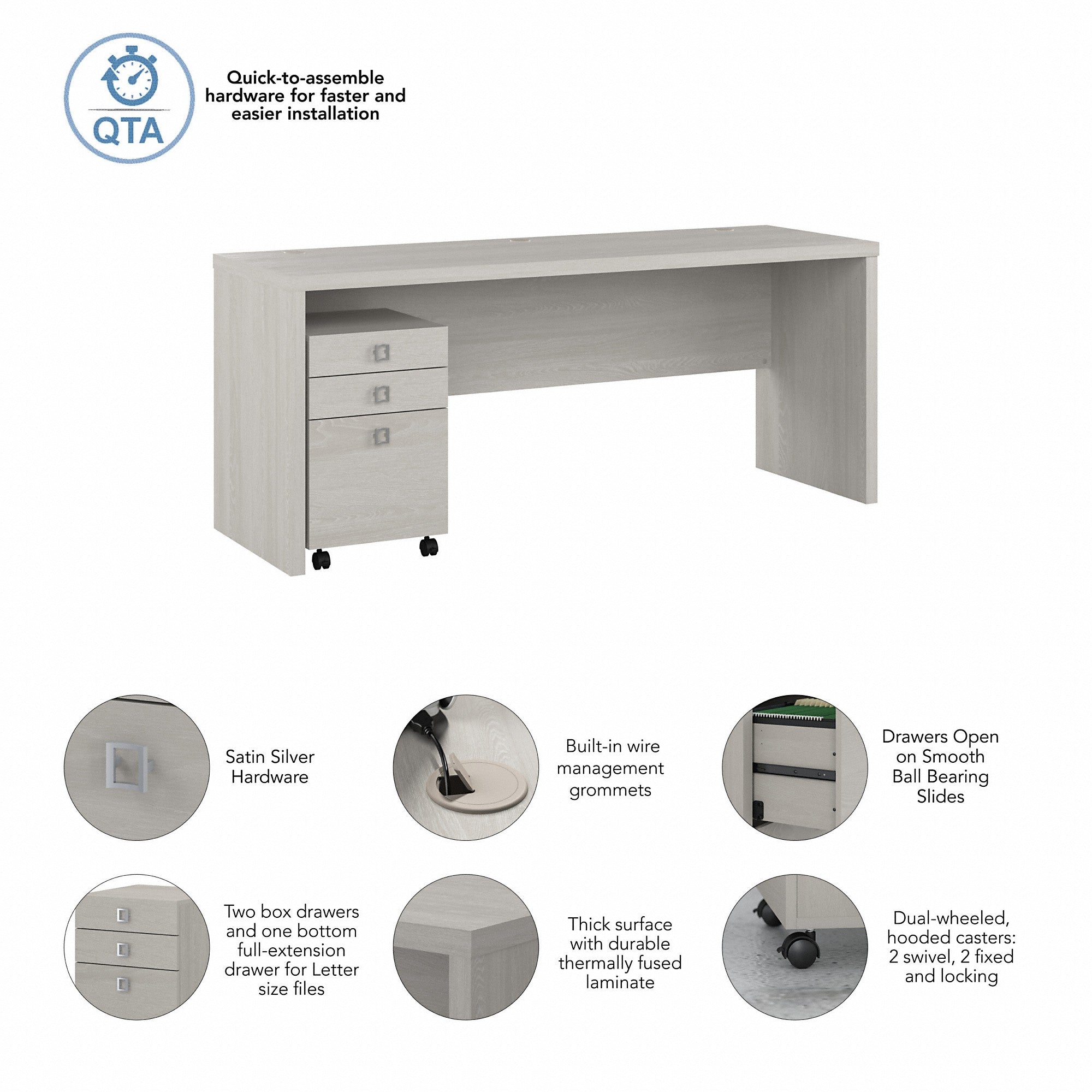 Office by kathy ireland® Echo 72W Computer Desk with 3 Drawer Mobile File Cabinet