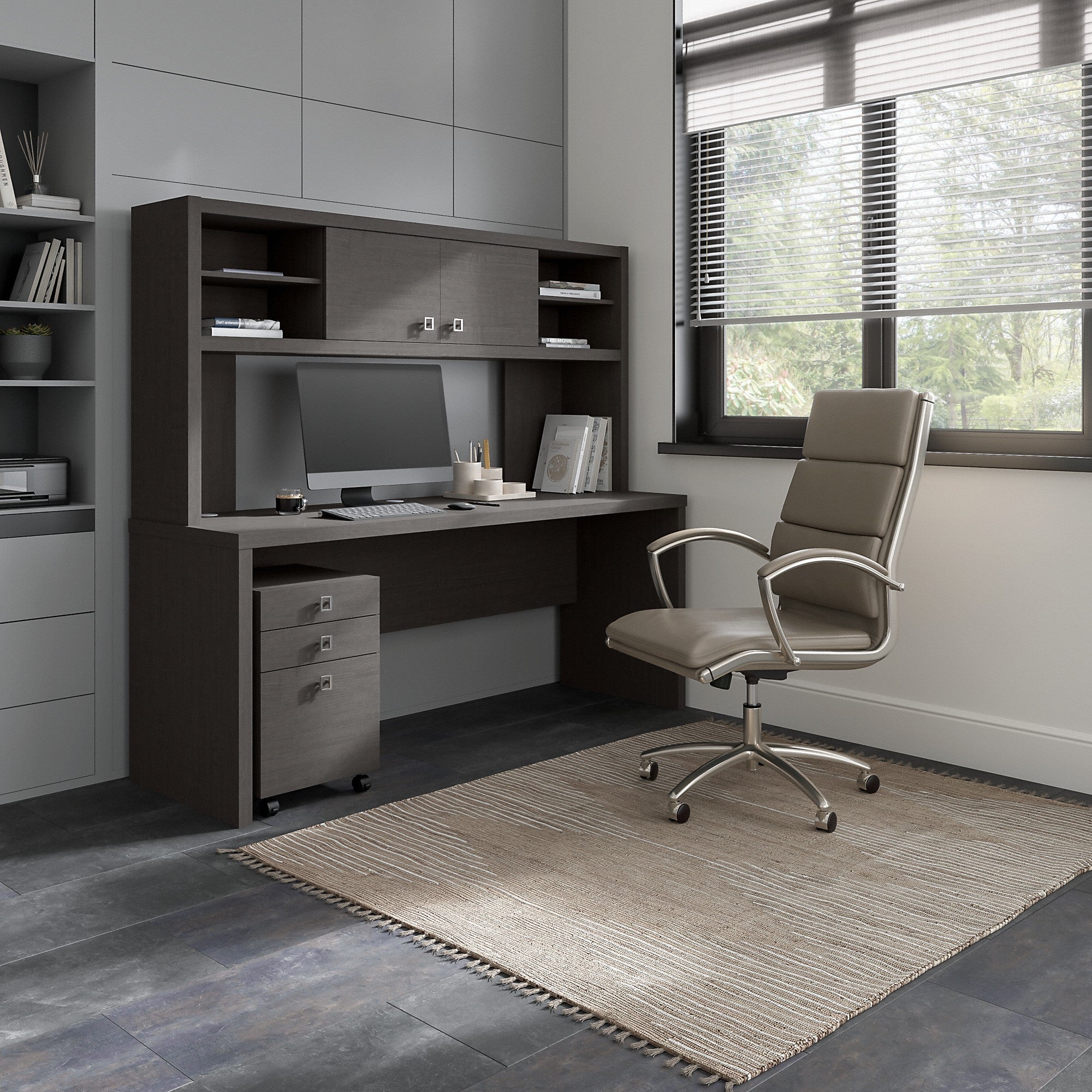 Office by kathy ireland® Echo 72W Computer Desk with Hutch and 3 Drawer Mobile File Cabinet